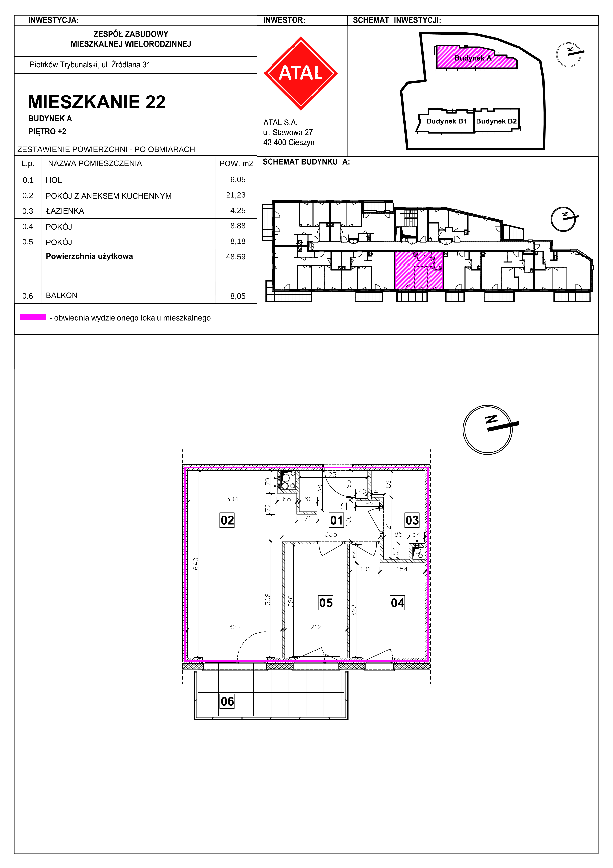 Mieszkanie 48,59 m², piętro 2, oferta nr A-M-2-05, Źródlana 31 Residence, Piotrków Trybunalski, Źródlana, ul. Źródlana 31-idx