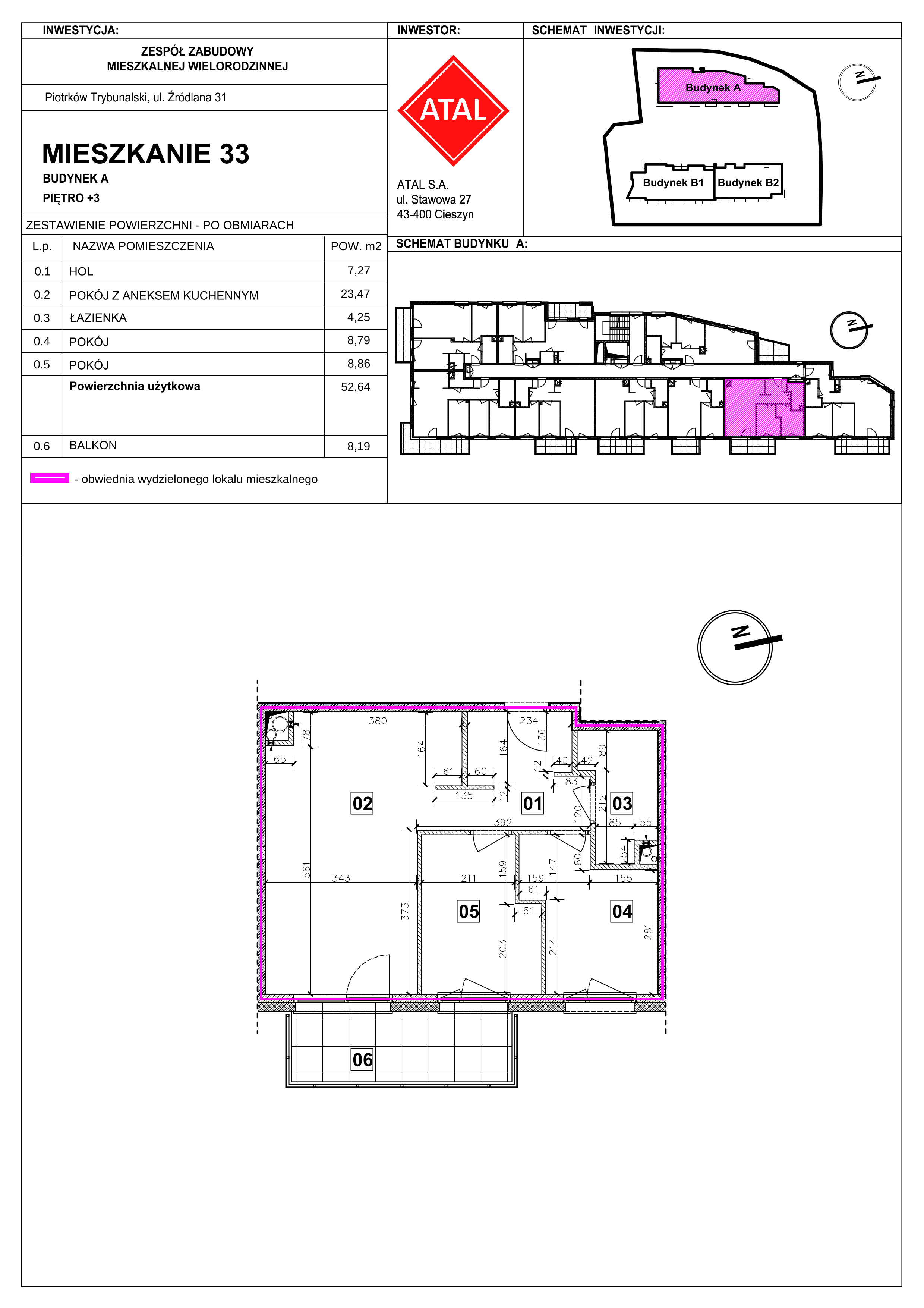 Mieszkanie 52,64 m², piętro 3, oferta nr A-M-3-07, Źródlana 31 Residence, Piotrków Trybunalski, Źródlana, ul. Źródlana 31-idx