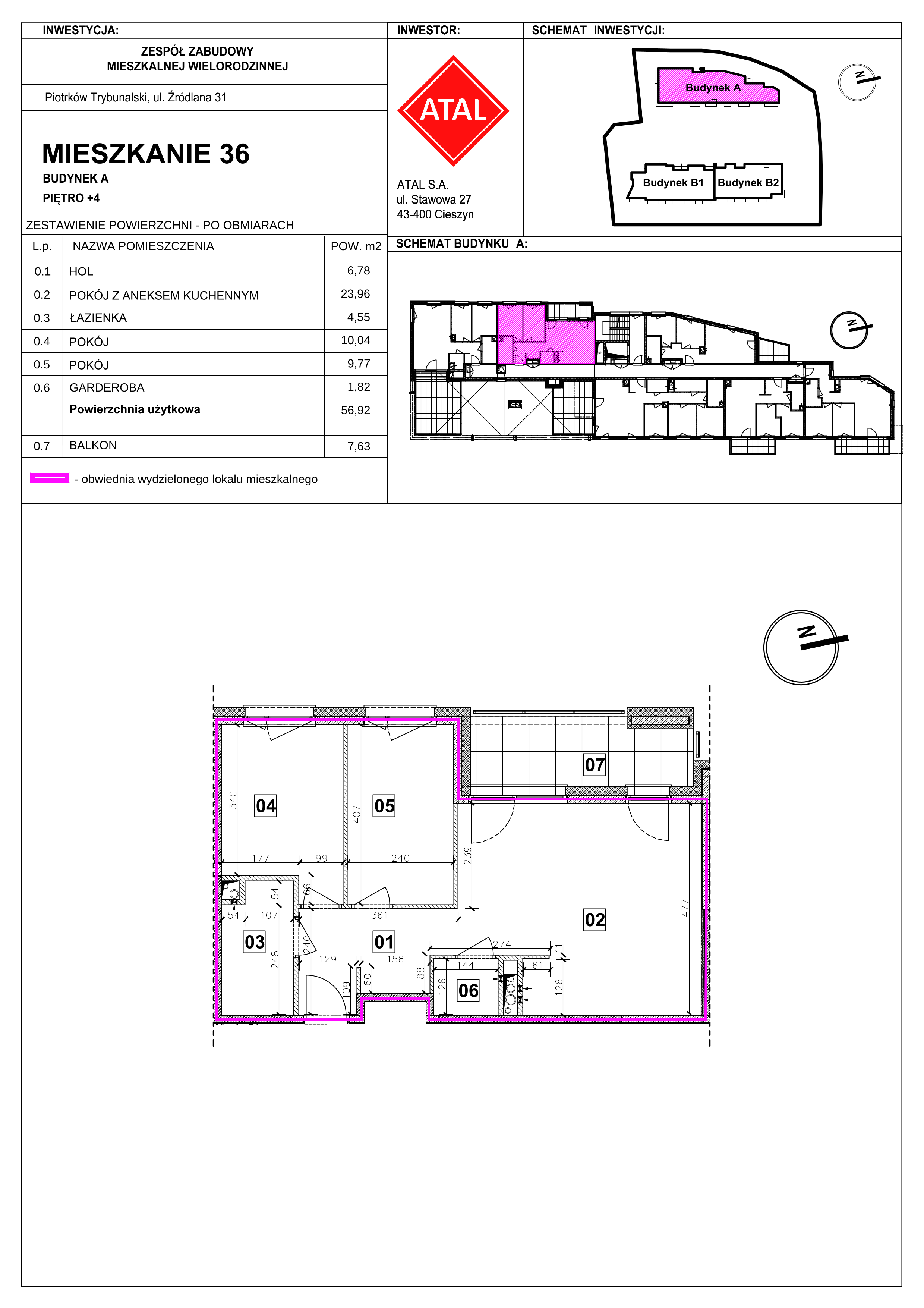 Mieszkanie 56,92 m², piętro 4, oferta nr A-M-4-01, Źródlana 31 Residence, Piotrków Trybunalski, Źródlana, ul. Źródlana 31-idx