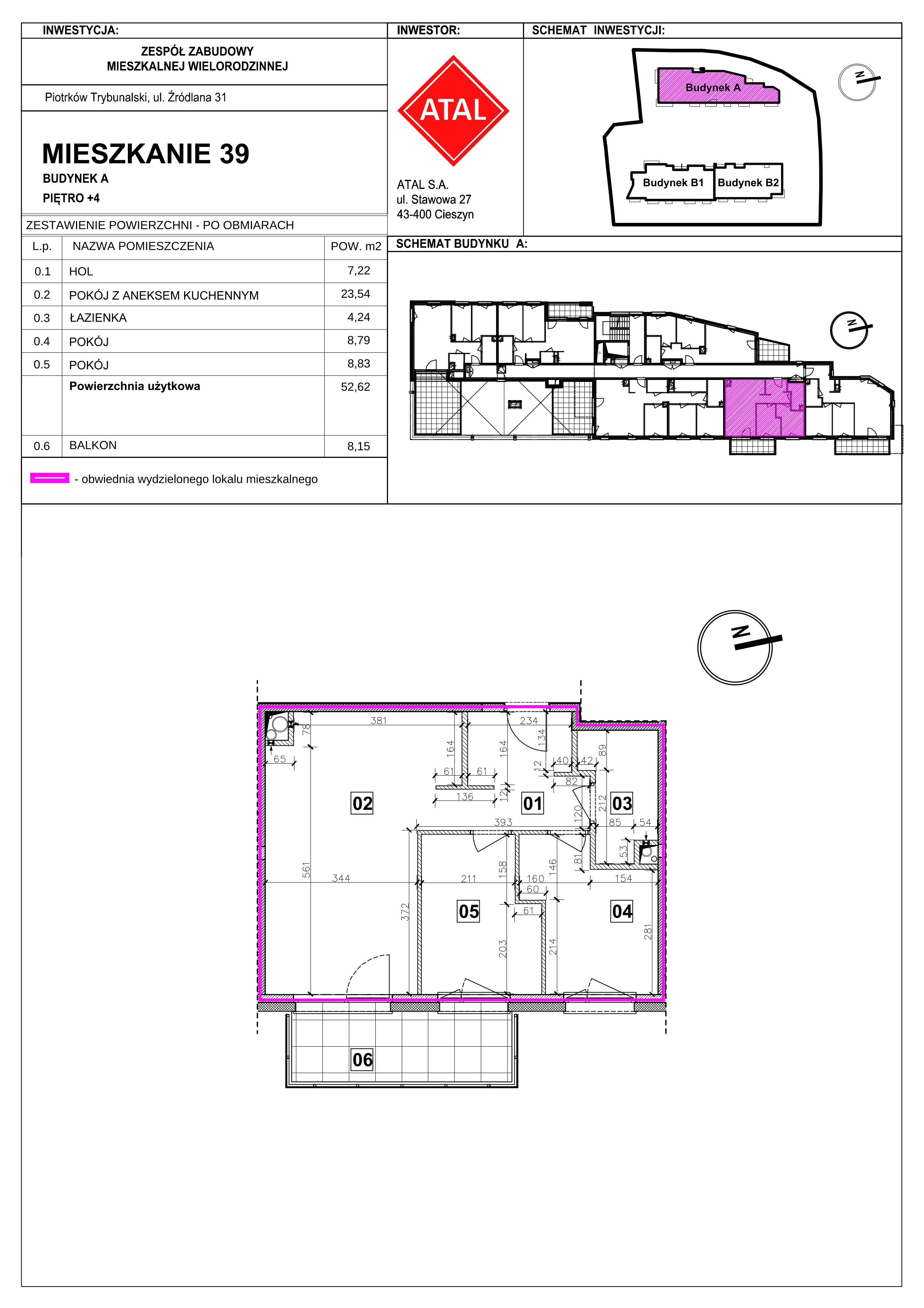 Mieszkanie 52,62 m², piętro 4, oferta nr A-M-4-04, Źródlana 31 Residence, Piotrków Trybunalski, Źródlana, ul. Źródlana 31-idx