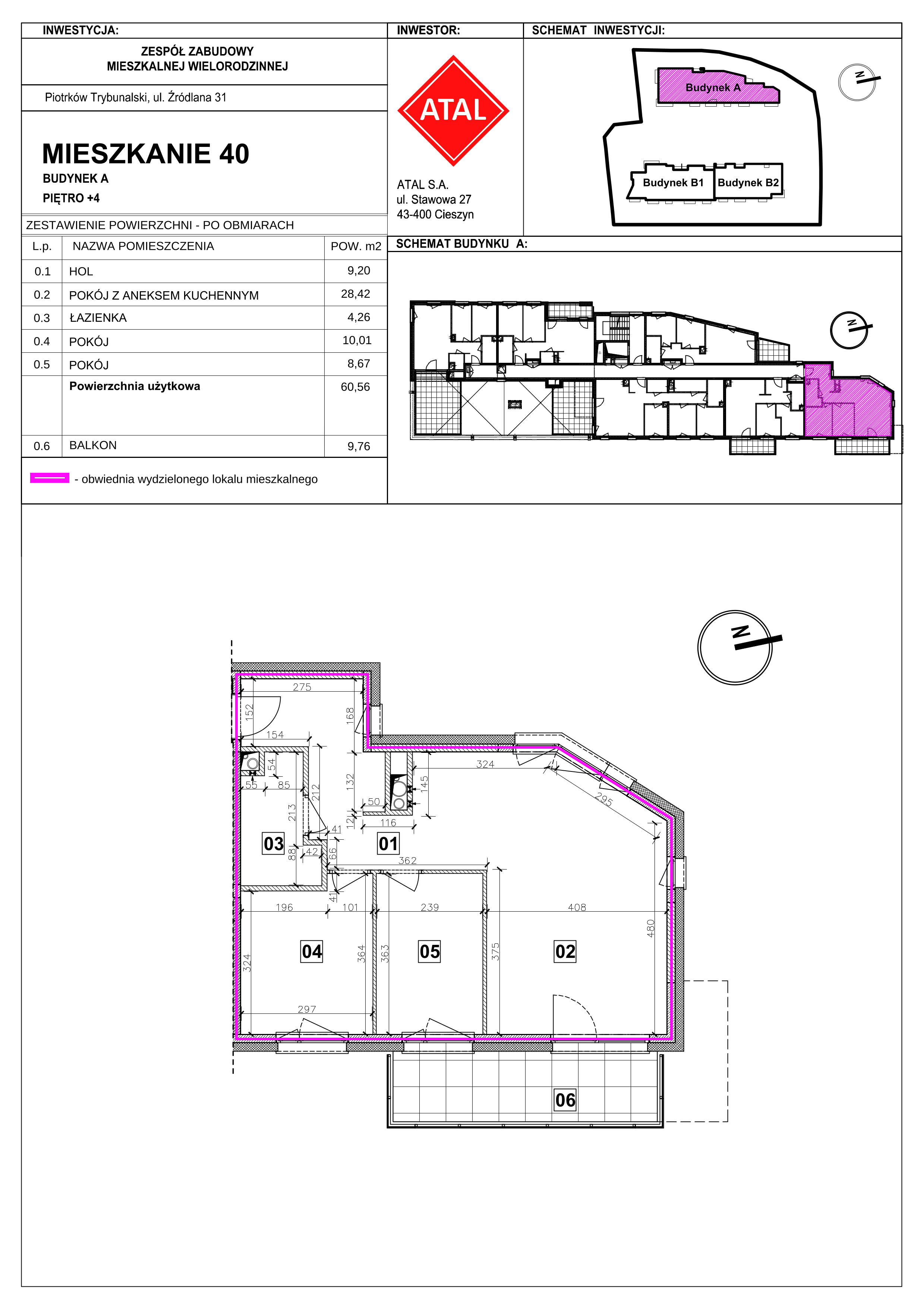 Mieszkanie 60,56 m², piętro 4, oferta nr A-M-4-05, Źródlana 31 Residence, Piotrków Trybunalski, Źródlana, ul. Źródlana 31-idx