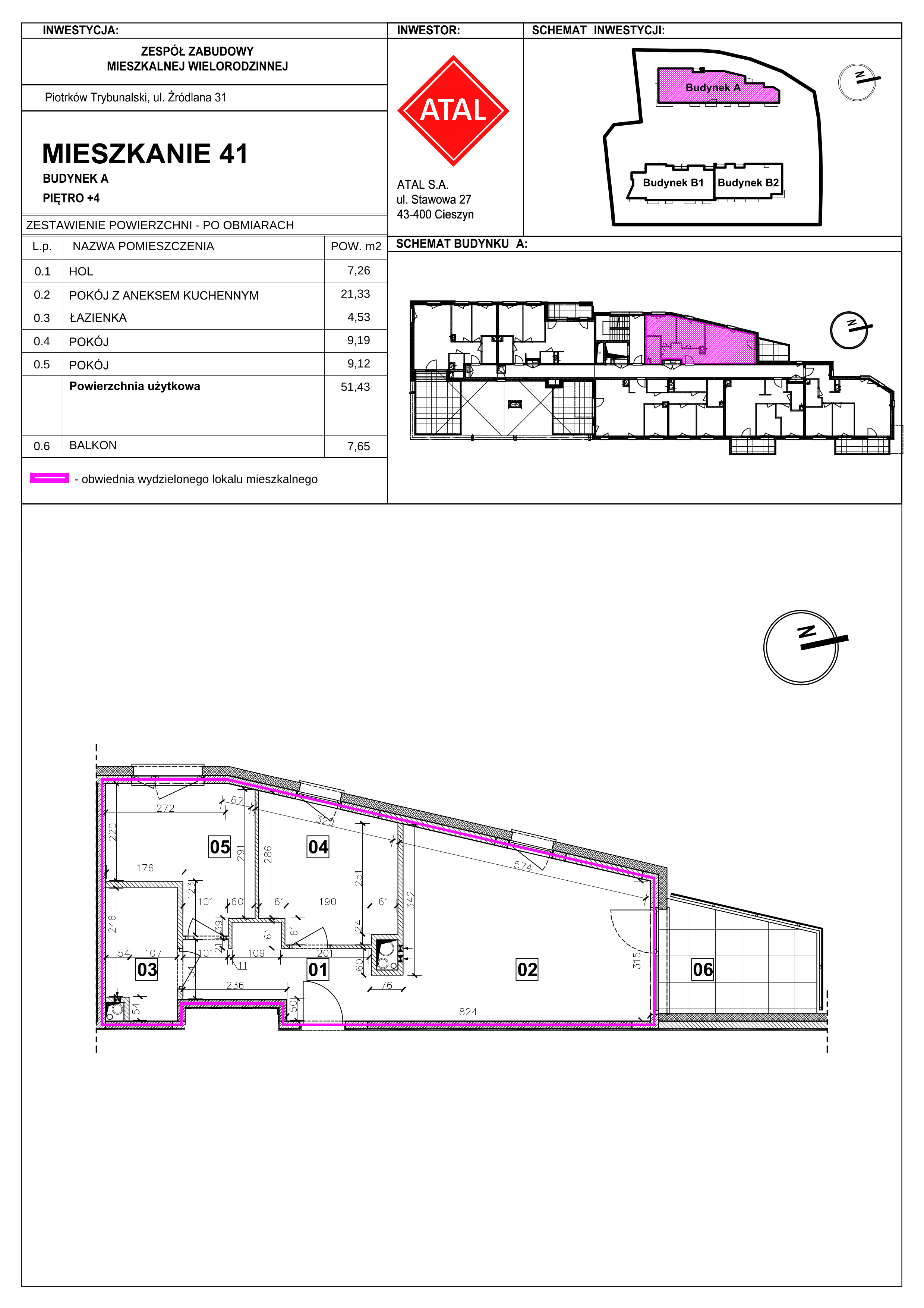 Mieszkanie 51,43 m², piętro 4, oferta nr A-M-4-06, Źródlana 31 Residence, Piotrków Trybunalski, Źródlana, ul. Źródlana 31-idx