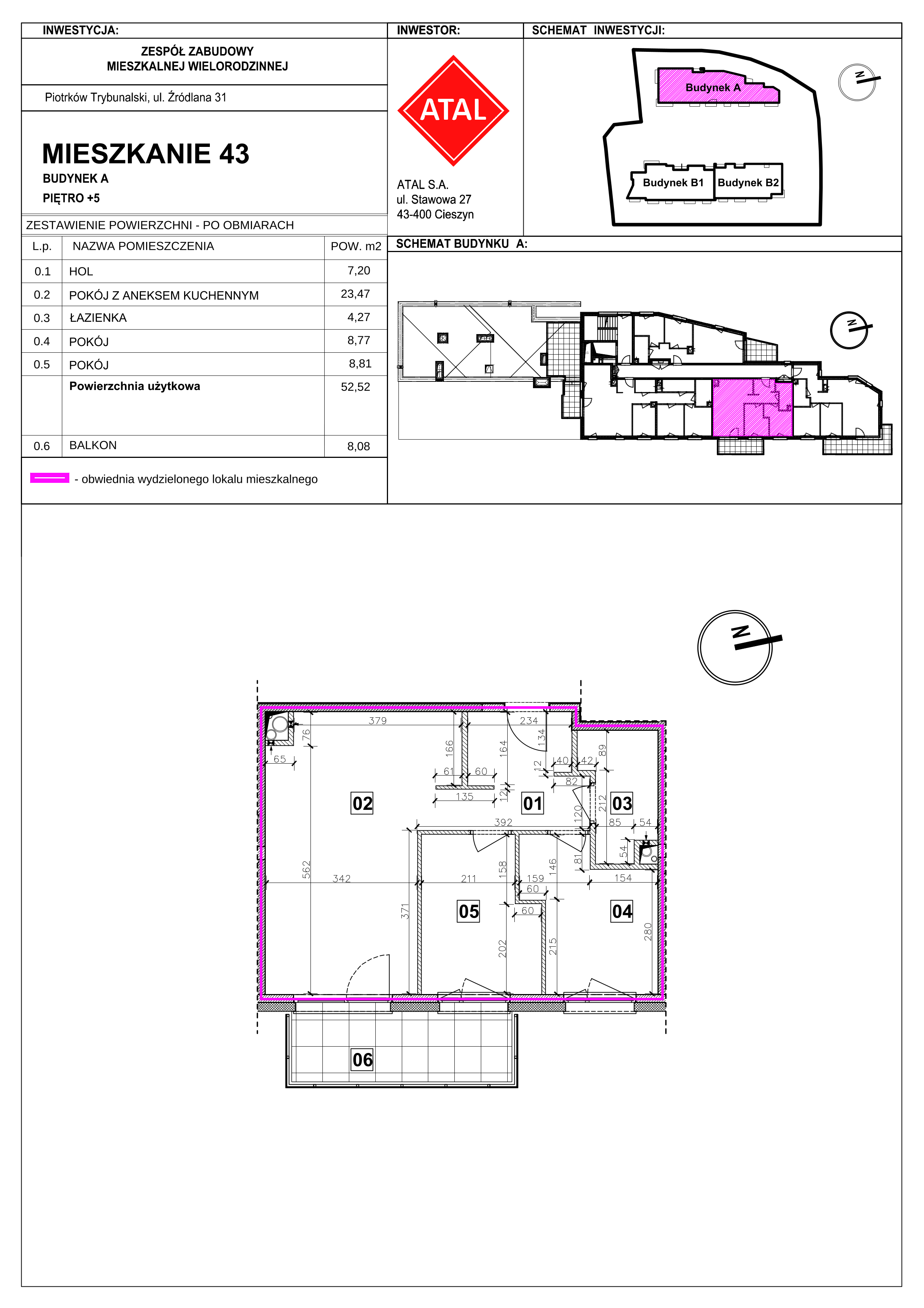 Mieszkanie 52,52 m², piętro 5, oferta nr A-M-5-02, Źródlana 31 Residence, Piotrków Trybunalski, Źródlana, ul. Źródlana 31-idx