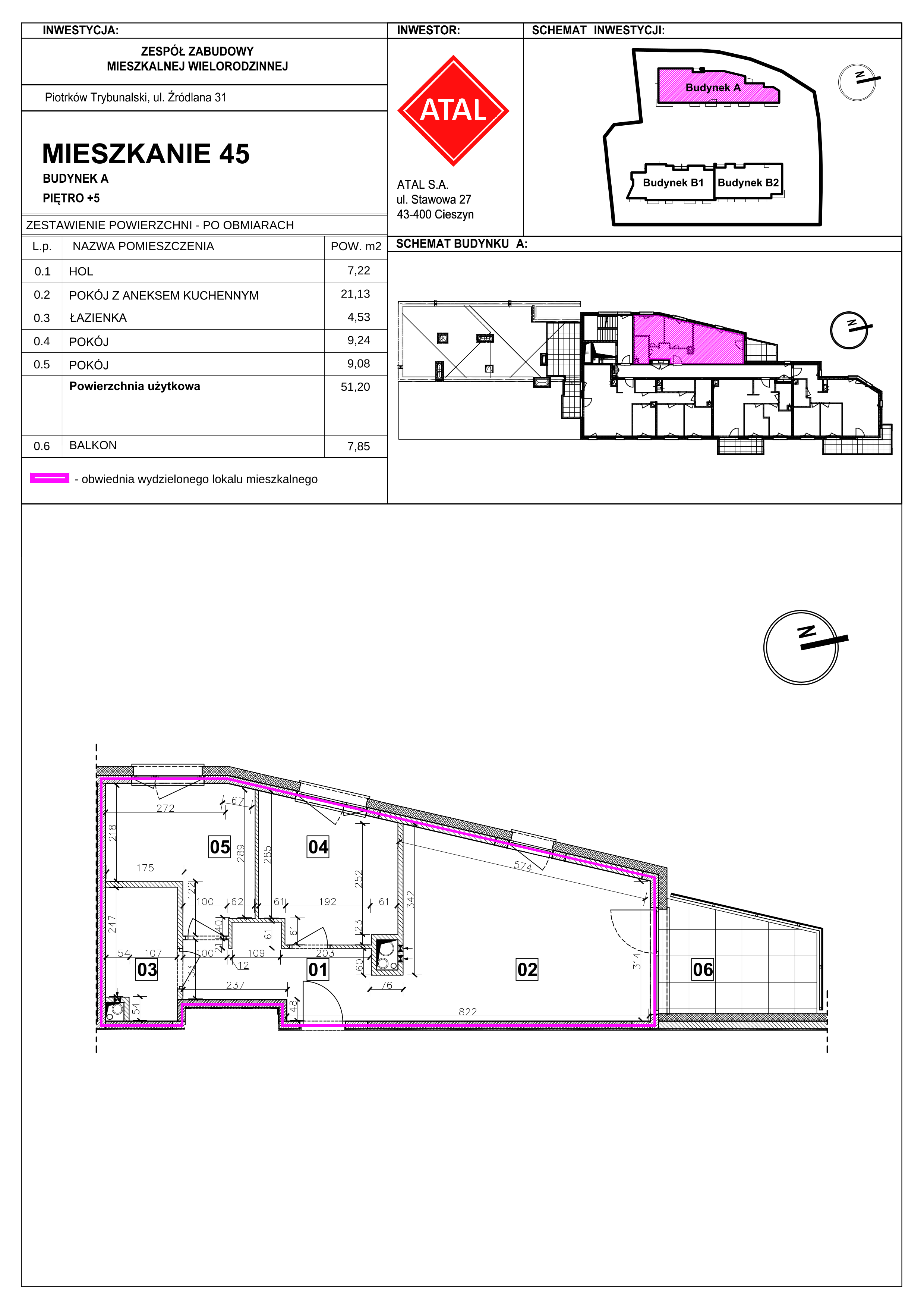 Mieszkanie 51,20 m², piętro 5, oferta nr A-M-5-04, Źródlana 31 Residence, Piotrków Trybunalski, Źródlana, ul. Źródlana 31-idx