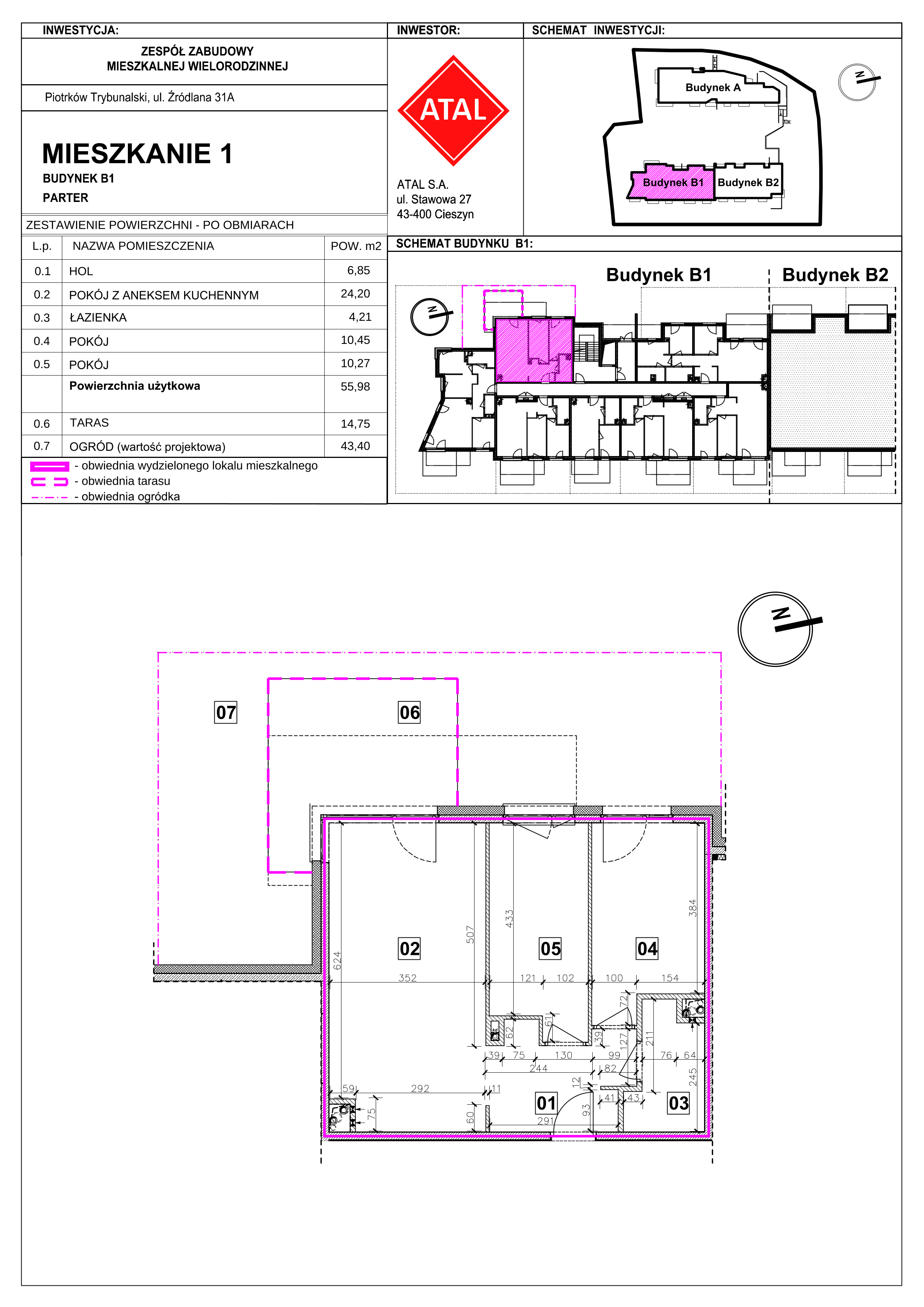 Mieszkanie 55,98 m², parter, oferta nr B1-M-0-01, Źródlana 31 Residence, Piotrków Trybunalski, Źródlana, ul. Źródlana 31-idx