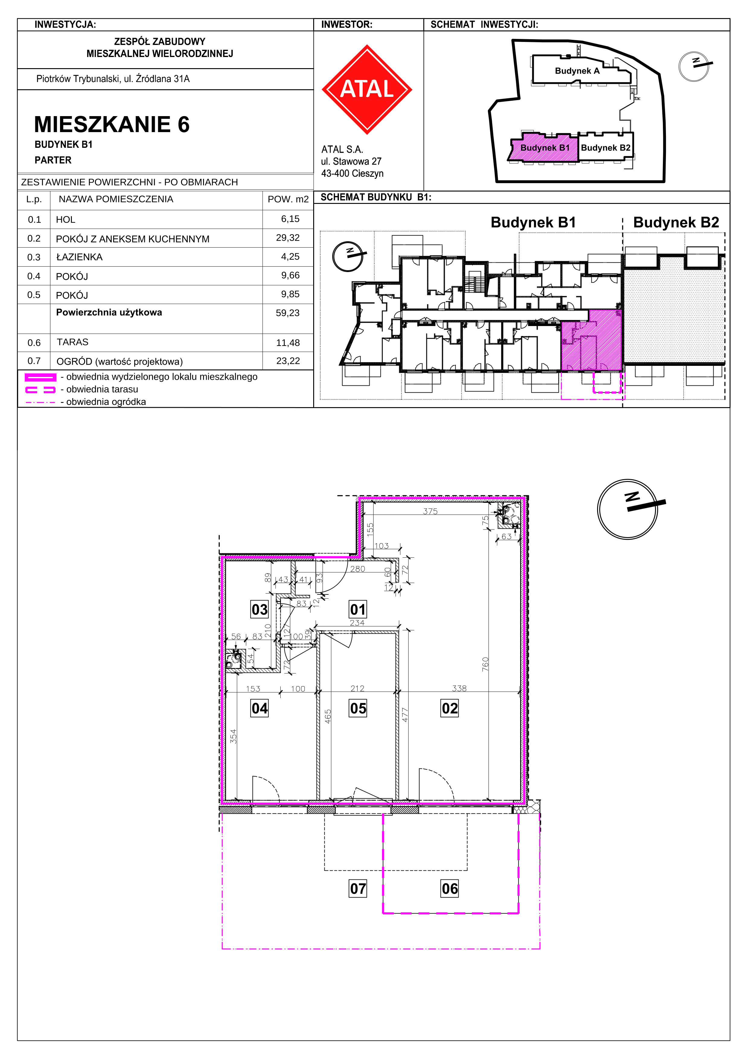 Mieszkanie 59,23 m², parter, oferta nr B1-M-0-06, Źródlana 31 Residence, Piotrków Trybunalski, Źródlana, ul. Źródlana 31-idx