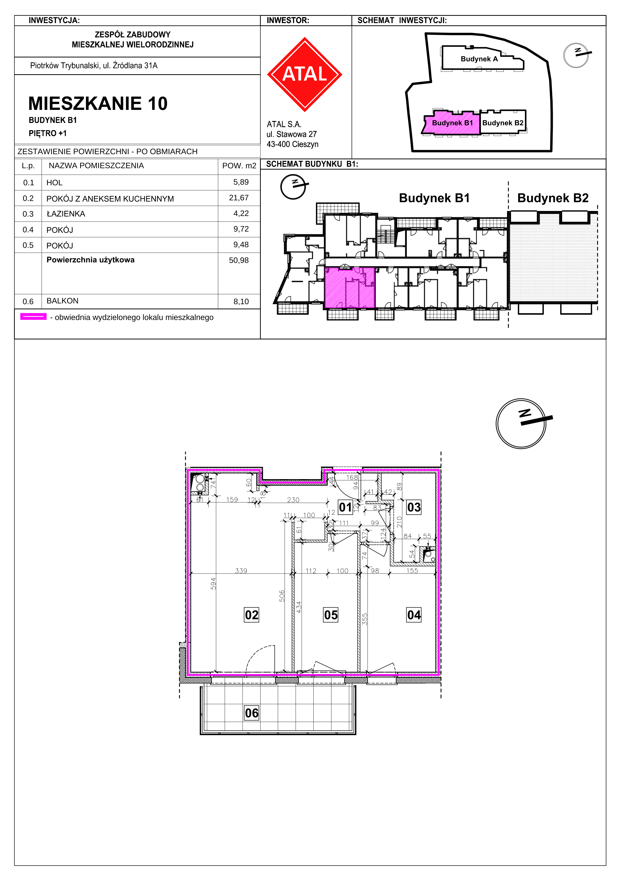 Mieszkanie 50,98 m², piętro 1, oferta nr B1-M-1-03, Źródlana 31 Residence, Piotrków Trybunalski, Źródlana, ul. Źródlana 31-idx