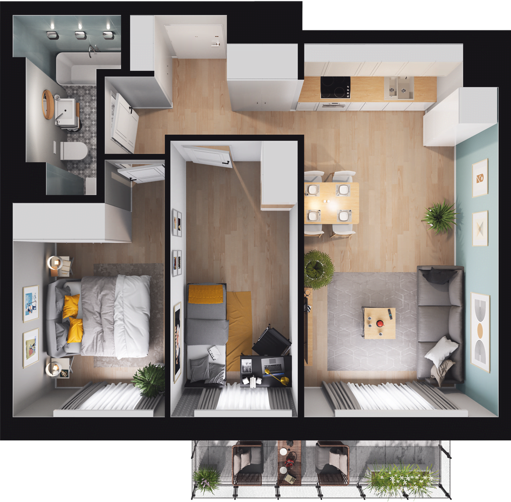 Mieszkanie 49,05 m², piętro 1, oferta nr B1-M-1-05, Źródlana 31 Residence, Piotrków Trybunalski, Źródlana, ul. Źródlana 31-idx