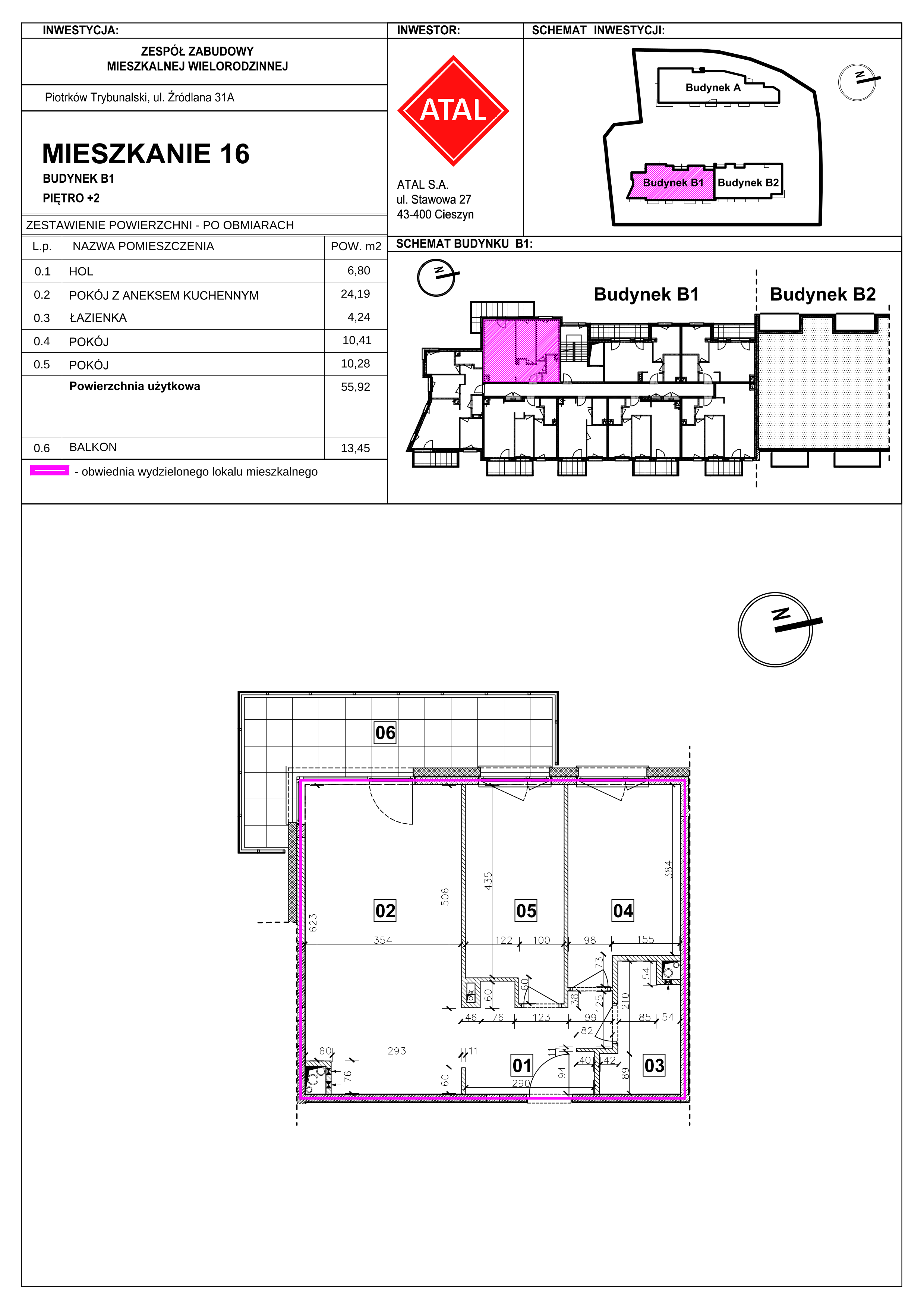 Mieszkanie 55,92 m², piętro 2, oferta nr B1-M-2-01, Źródlana 31 Residence, Piotrków Trybunalski, Źródlana, ul. Źródlana 31-idx