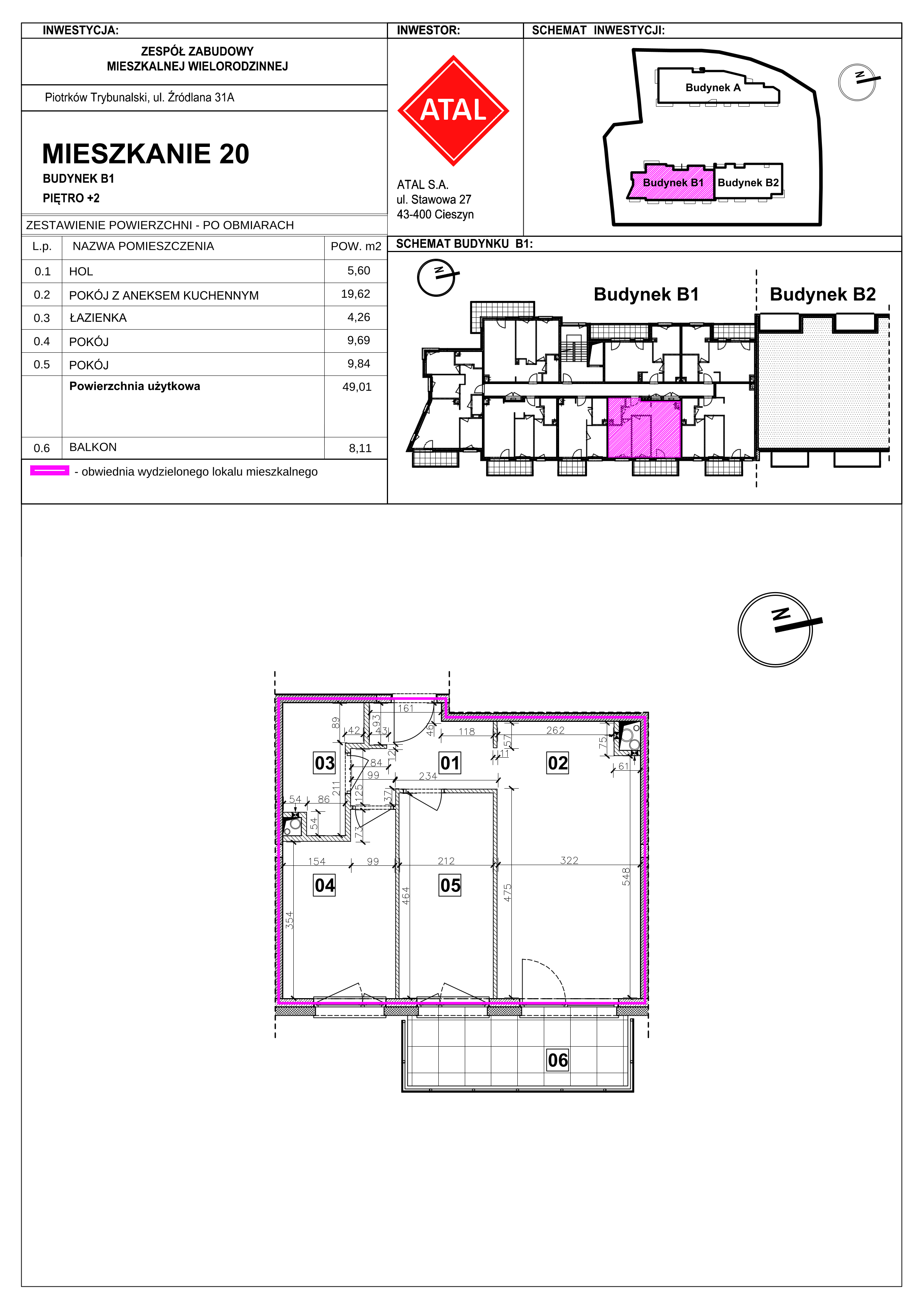 Mieszkanie 49,01 m², piętro 2, oferta nr B1-M-2-05, Źródlana 31 Residence, Piotrków Trybunalski, Źródlana, ul. Źródlana 31-idx