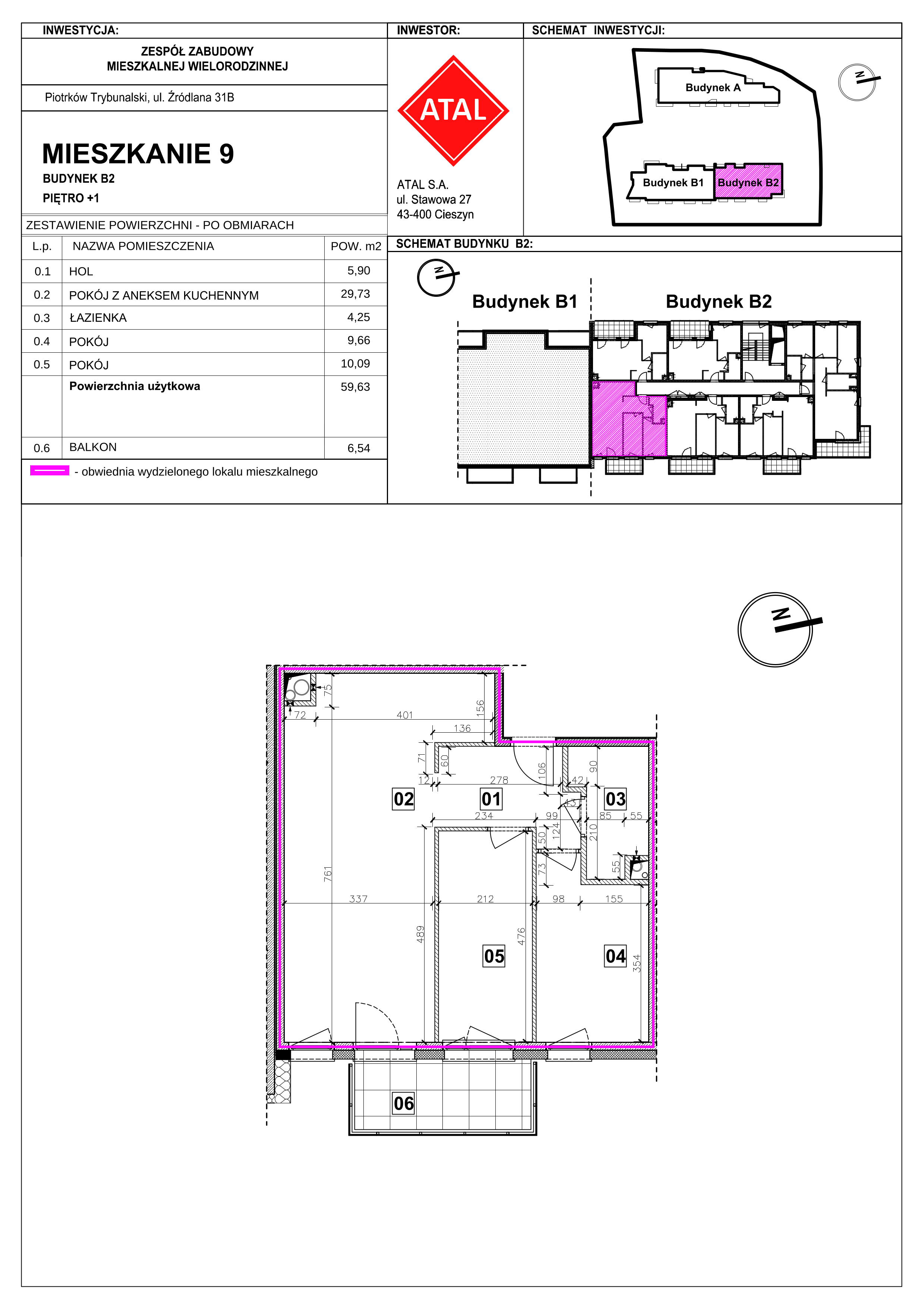 Mieszkanie 59,63 m², piętro 1, oferta nr B2-M-1-03, Źródlana 31 Residence, Piotrków Trybunalski, Źródlana, ul. Źródlana 31-idx