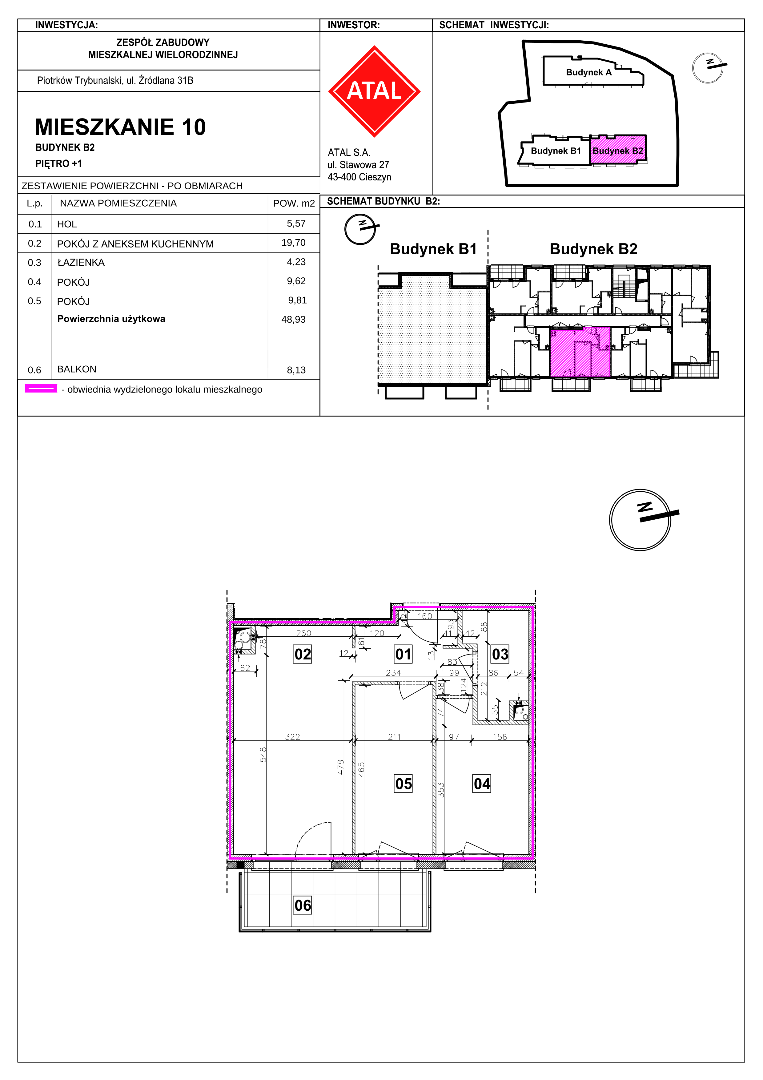 Mieszkanie 48,93 m², piętro 1, oferta nr B2-M-1-04, Źródlana 31 Residence, Piotrków Trybunalski, Źródlana, ul. Źródlana 31-idx