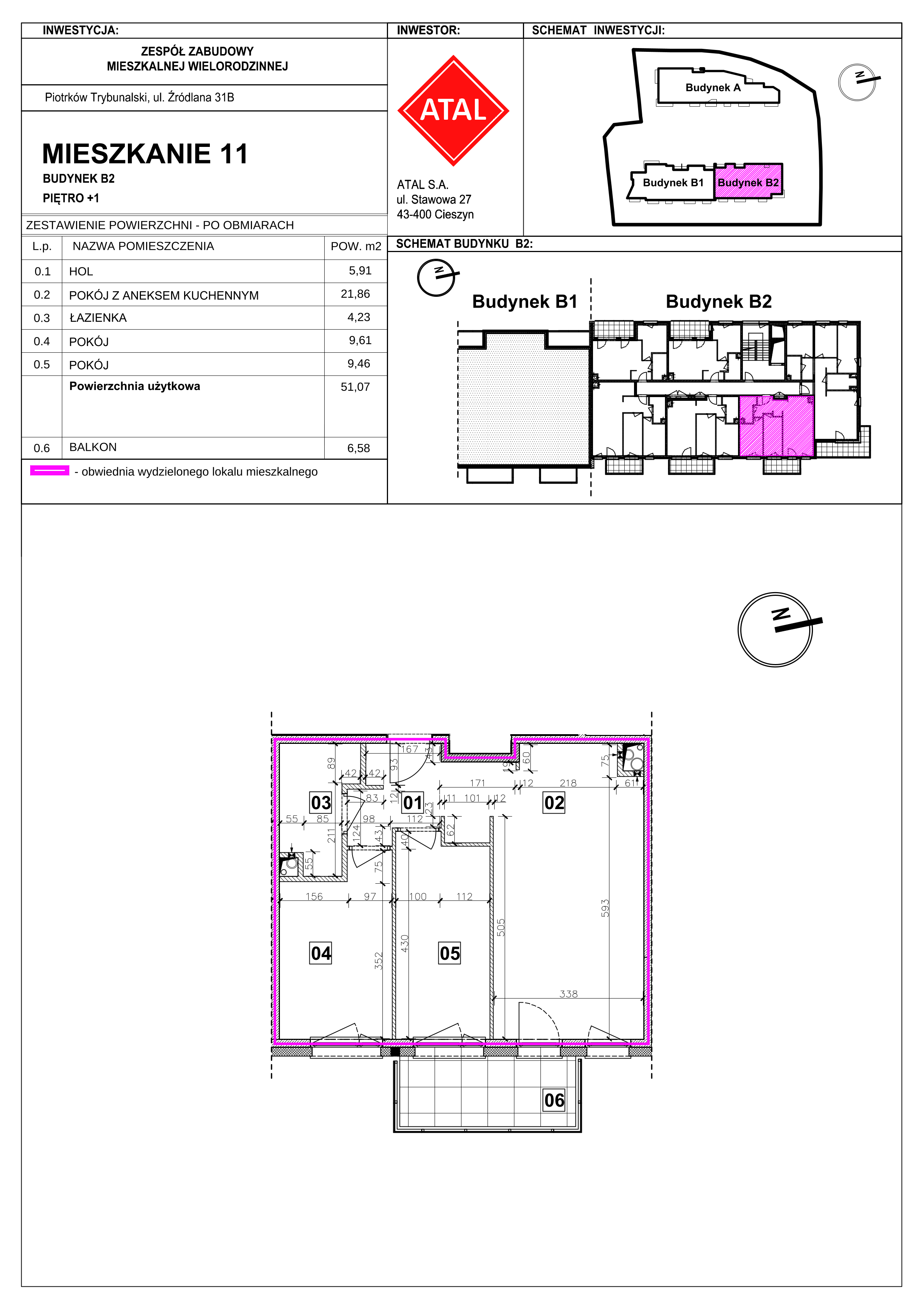 Mieszkanie 51,07 m², piętro 1, oferta nr B2-M-1-05, Źródlana 31 Residence, Piotrków Trybunalski, Źródlana, ul. Źródlana 31-idx