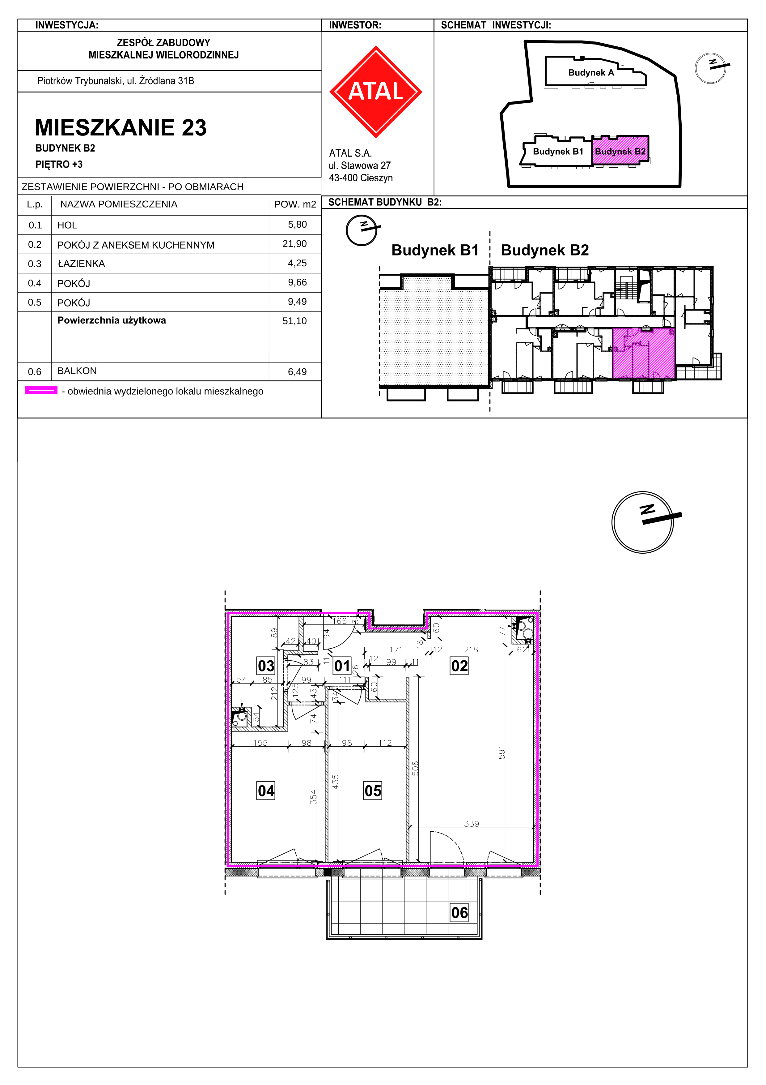 Mieszkanie 51,10 m², piętro 3, oferta nr B2-M-3-05, Źródlana 31 Residence, Piotrków Trybunalski, Źródlana, ul. Źródlana 31-idx