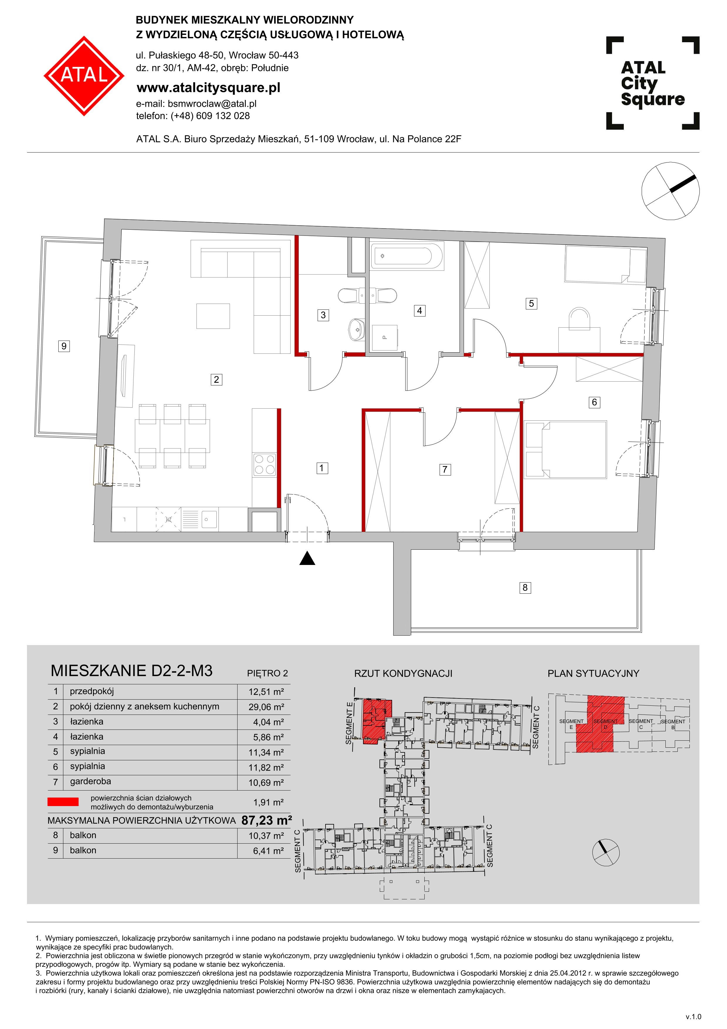 Apartament 87,23 m², piętro 2, oferta nr D2-2-M3, ATAL City Square, Wrocław, Przedmieście Oławskie, Krzyki, ul. gen. Kazimierza Pułaskiego-idx