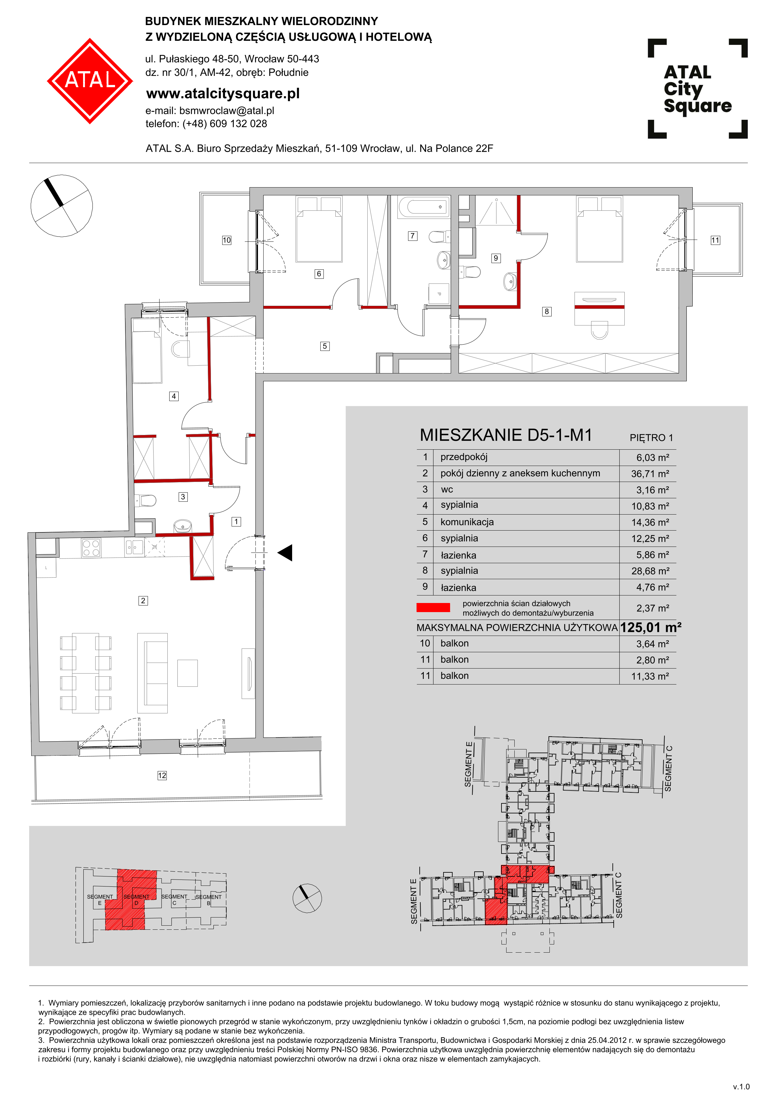 Apartament 125,01 m², piętro 1, oferta nr D5-1-M1, ATAL City Square, Wrocław, Przedmieście Oławskie, Krzyki, ul. gen. Kazimierza Pułaskiego-idx