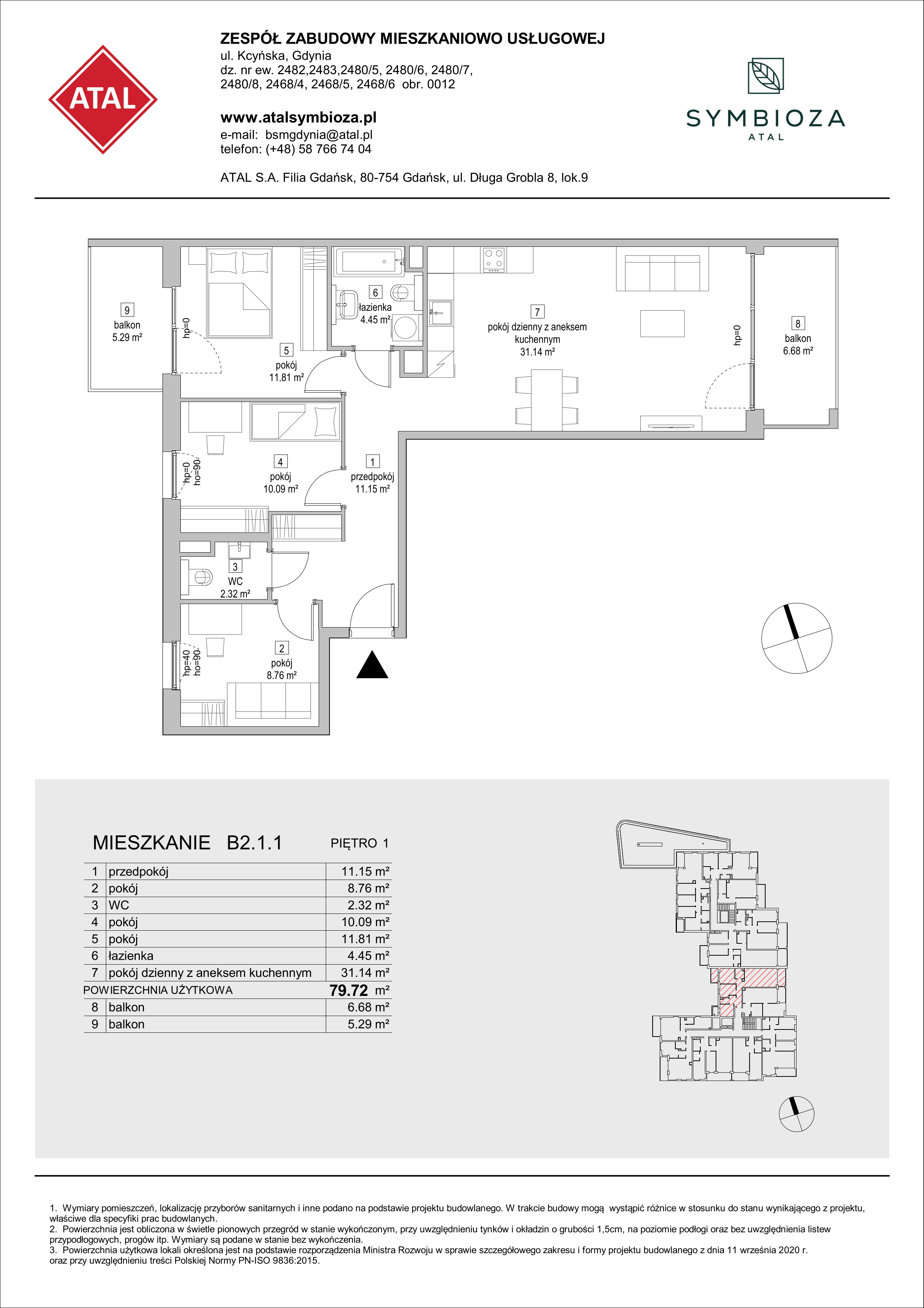 Mieszkanie 79,72 m², piętro 1, oferta nr B2.1.1, ATAL Symbioza, Gdynia, Cisowa, ul. Kcyńska-idx