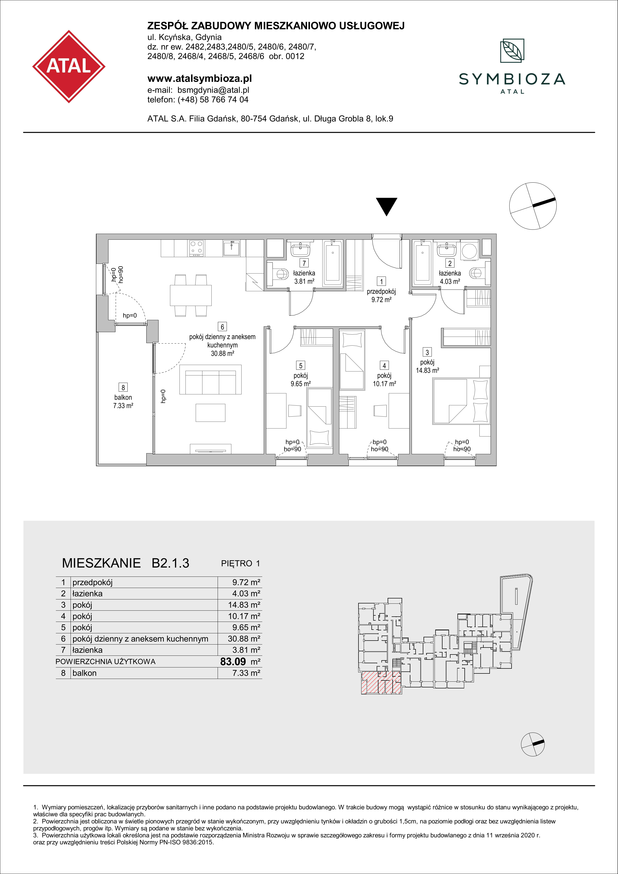 Mieszkanie 83,09 m², piętro 1, oferta nr B2.1.3, ATAL Symbioza, Gdynia, Cisowa, ul. Kcyńska-idx