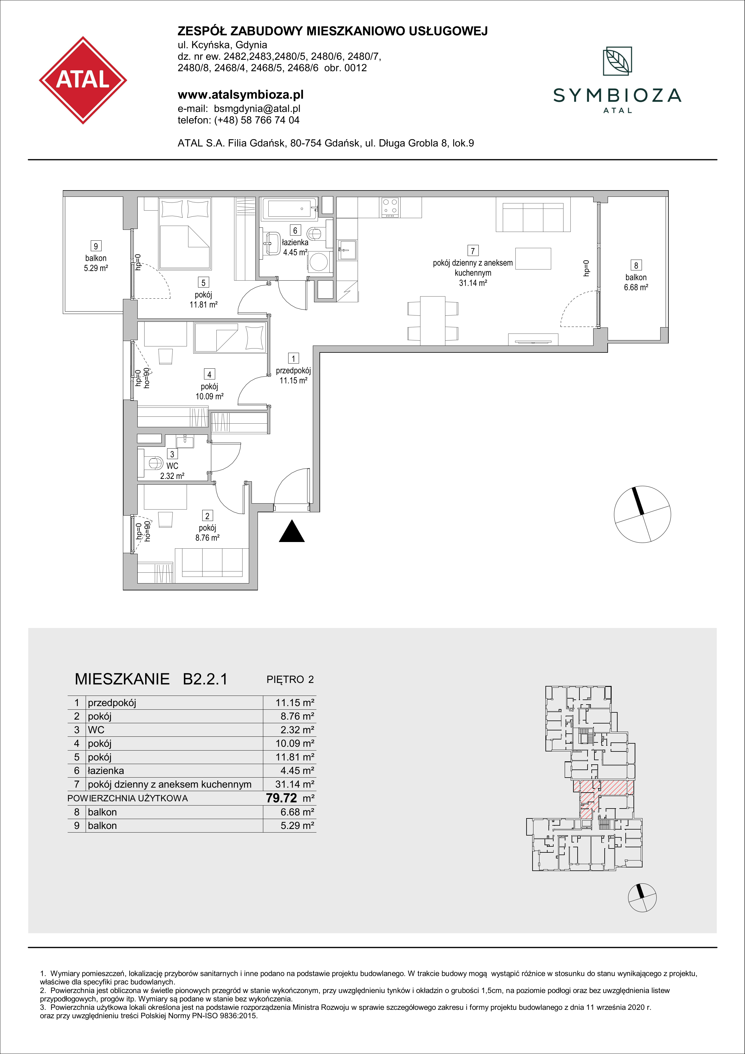 Mieszkanie 79,72 m², piętro 2, oferta nr B2.2.1, ATAL Symbioza, Gdynia, Cisowa, ul. Kcyńska-idx