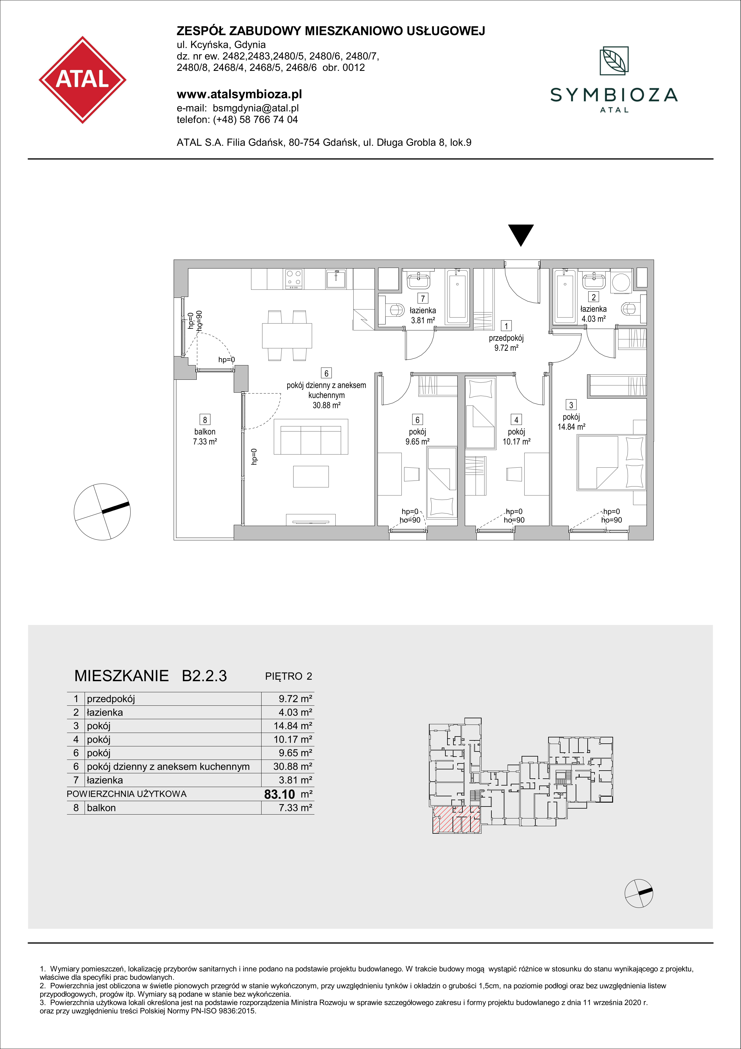 Mieszkanie 83,10 m², piętro 2, oferta nr B2.2.3, ATAL Symbioza, Gdynia, Cisowa, ul. Kcyńska-idx