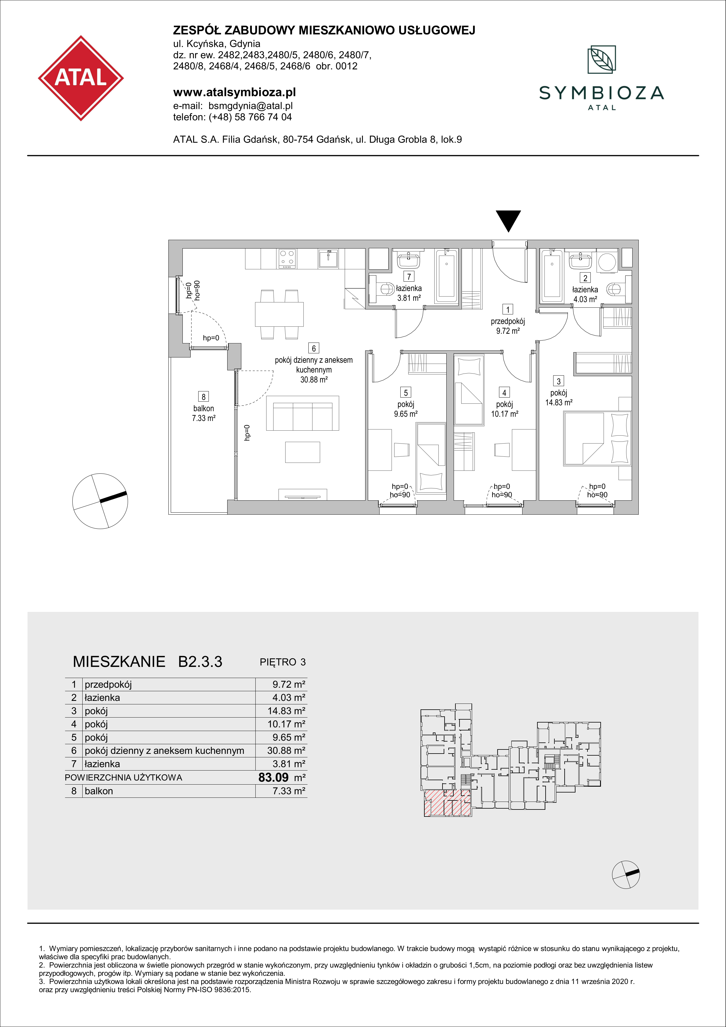 Mieszkanie 83,09 m², piętro 3, oferta nr B2.3.3, ATAL Symbioza, Gdynia, Cisowa, ul. Kcyńska-idx