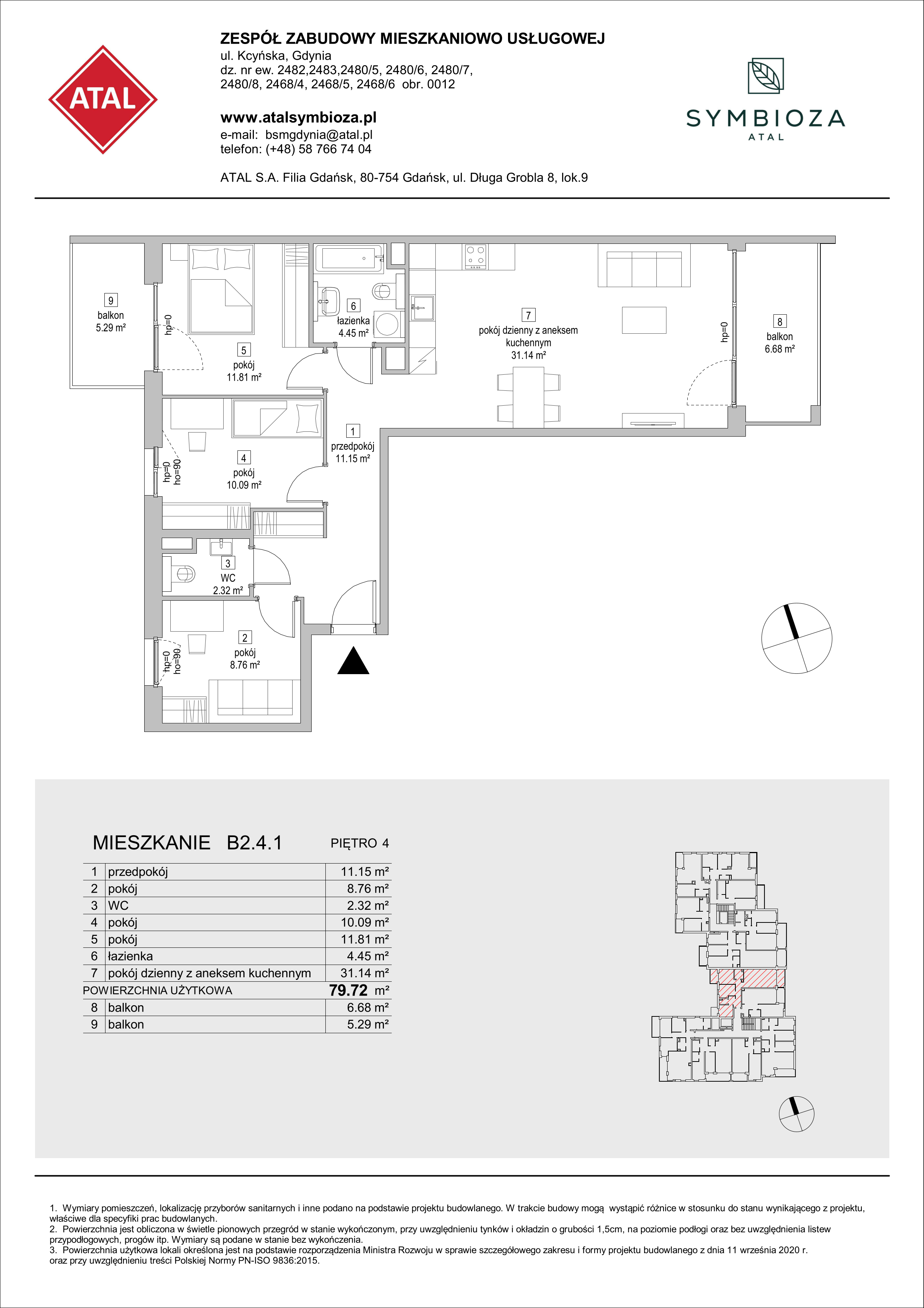 Mieszkanie 79,72 m², piętro 4, oferta nr B2.4.1, ATAL Symbioza, Gdynia, Cisowa, ul. Kcyńska-idx