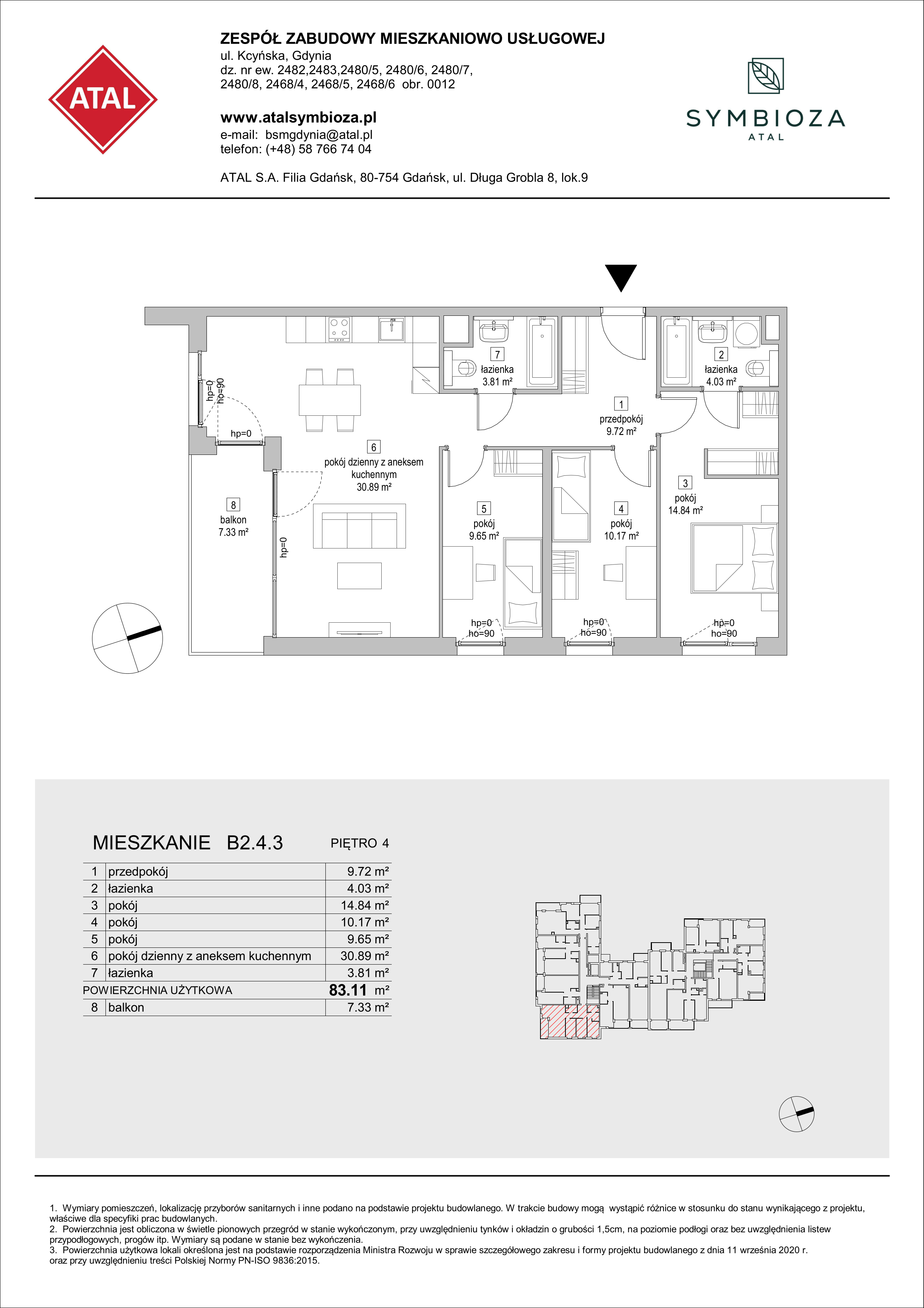 Mieszkanie 83,11 m², piętro 4, oferta nr B2.4.3, ATAL Symbioza, Gdynia, Cisowa, ul. Kcyńska-idx