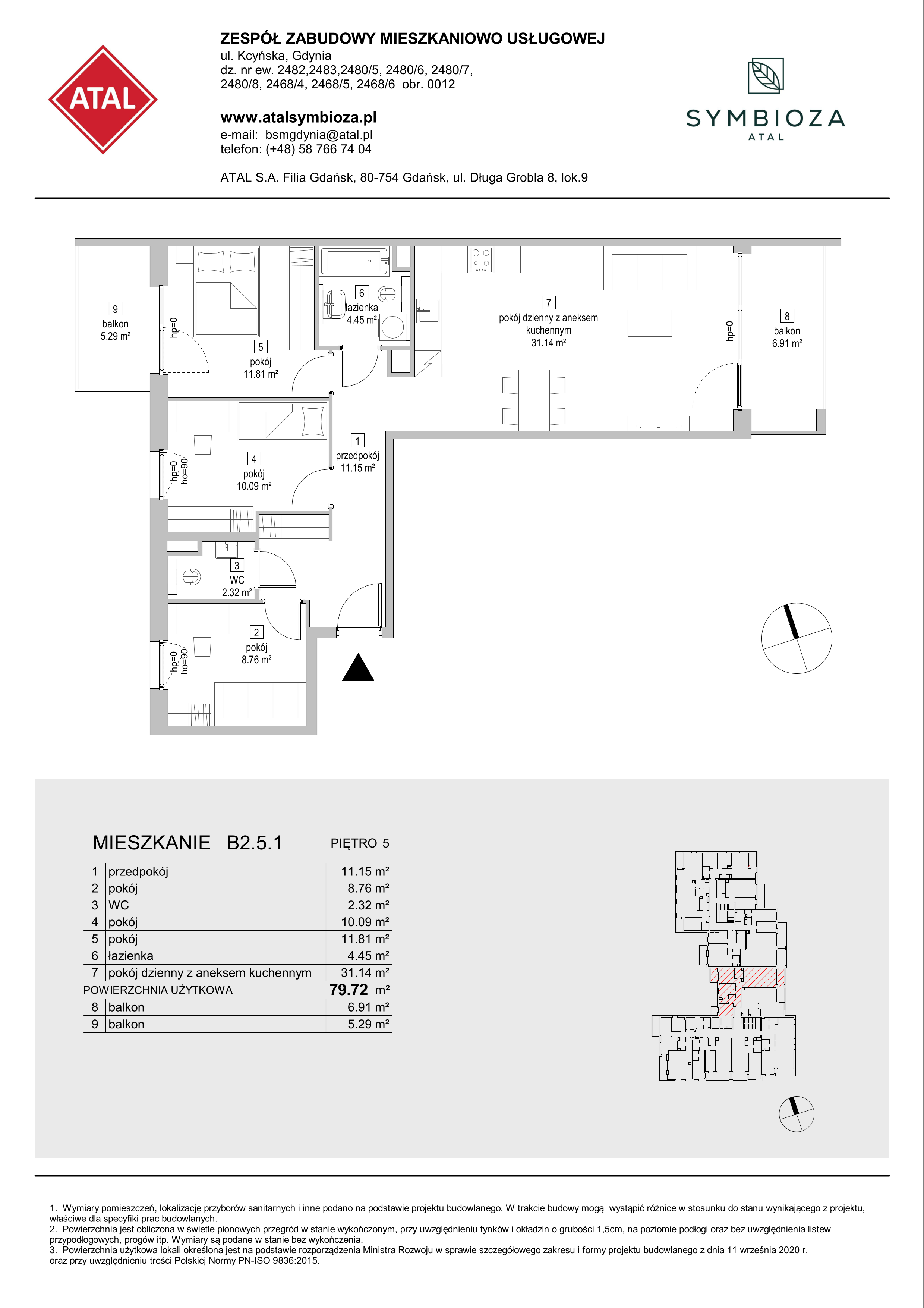 Mieszkanie 79,72 m², piętro 5, oferta nr B2.5.1, ATAL Symbioza, Gdynia, Cisowa, ul. Kcyńska-idx