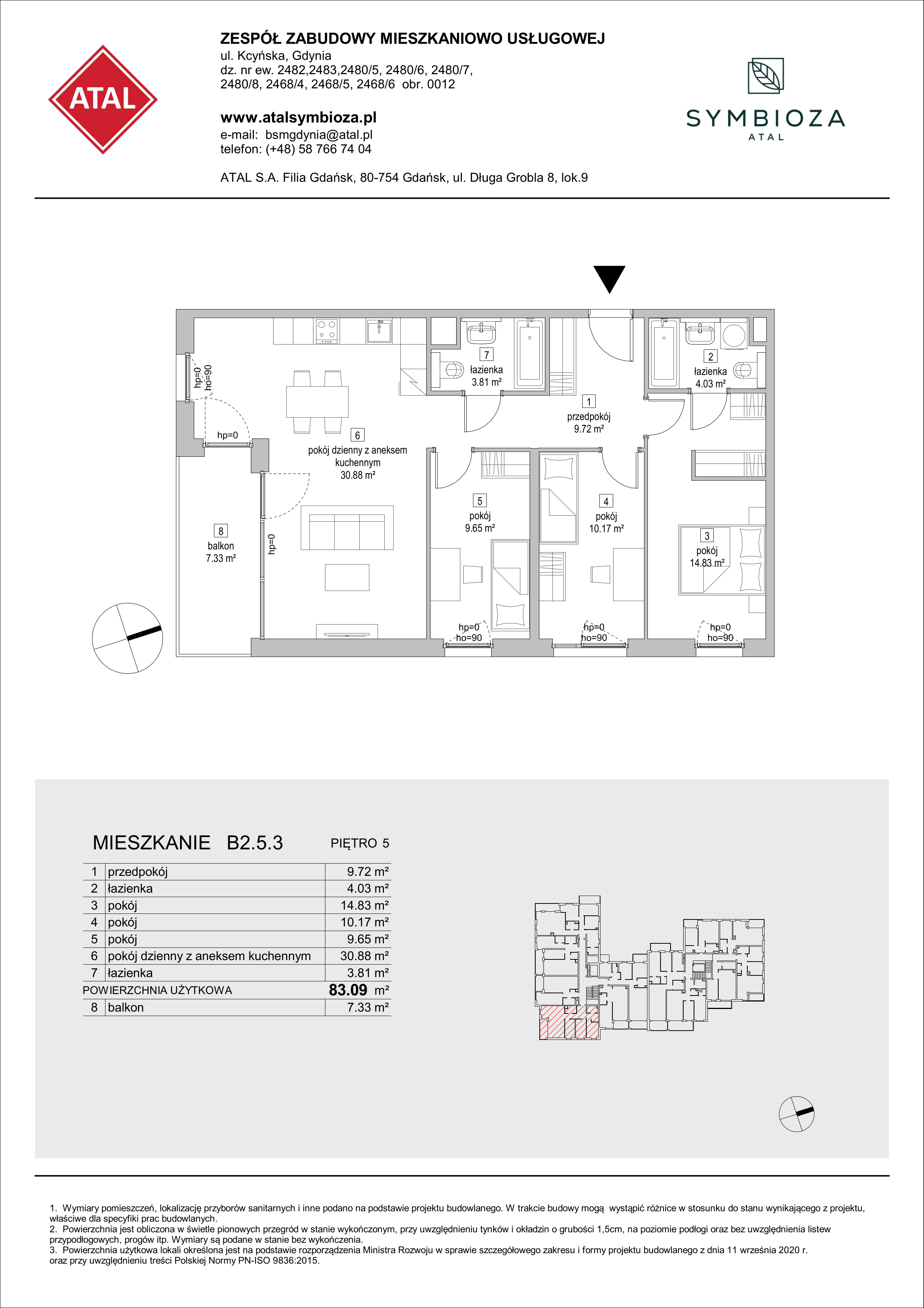 Mieszkanie 83,09 m², piętro 5, oferta nr B2.5.3, ATAL Symbioza, Gdynia, Cisowa, ul. Kcyńska-idx