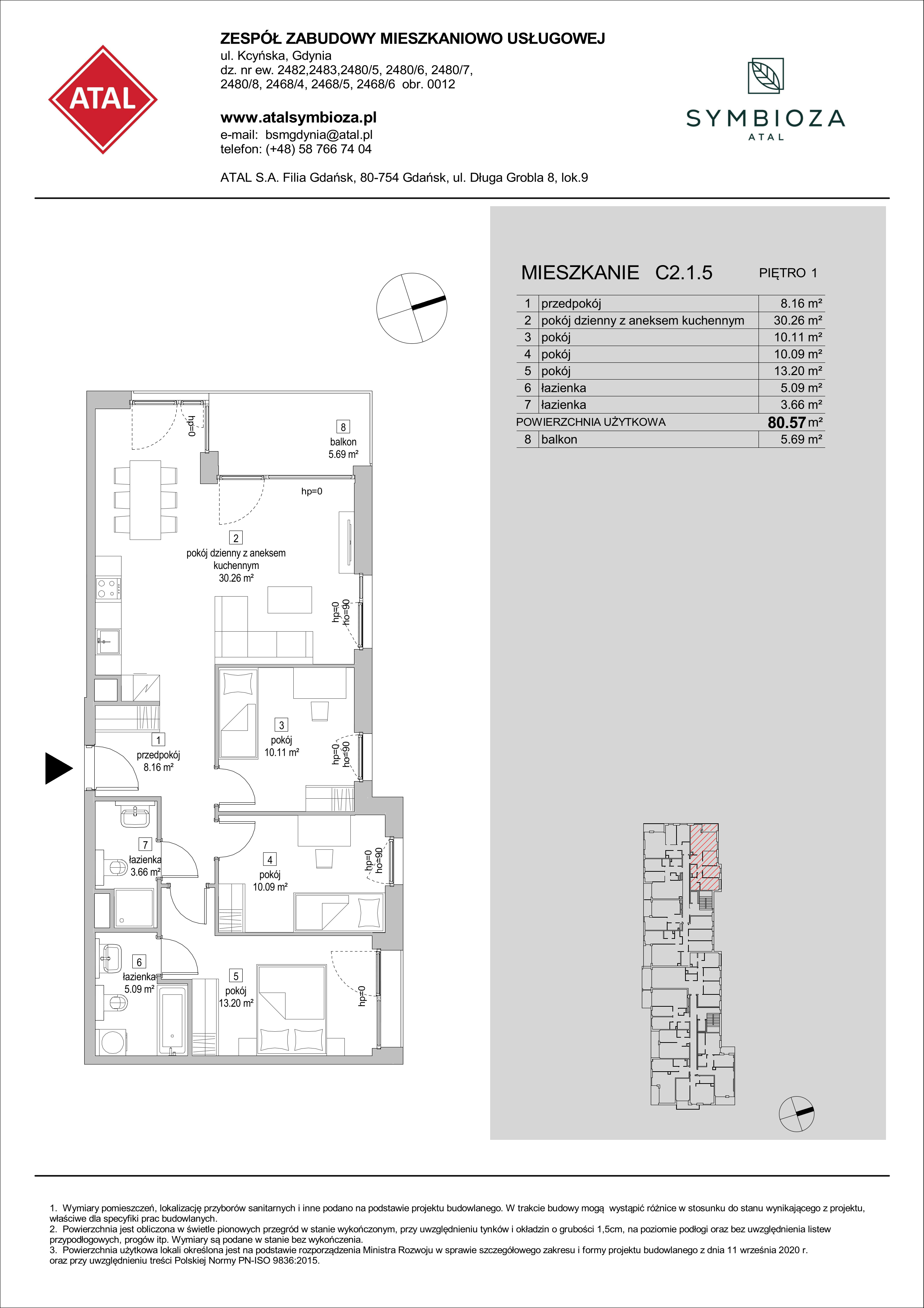 Mieszkanie 80,57 m², piętro 1, oferta nr C2.1.5, ATAL Symbioza, Gdynia, Cisowa, ul. Kcyńska-idx