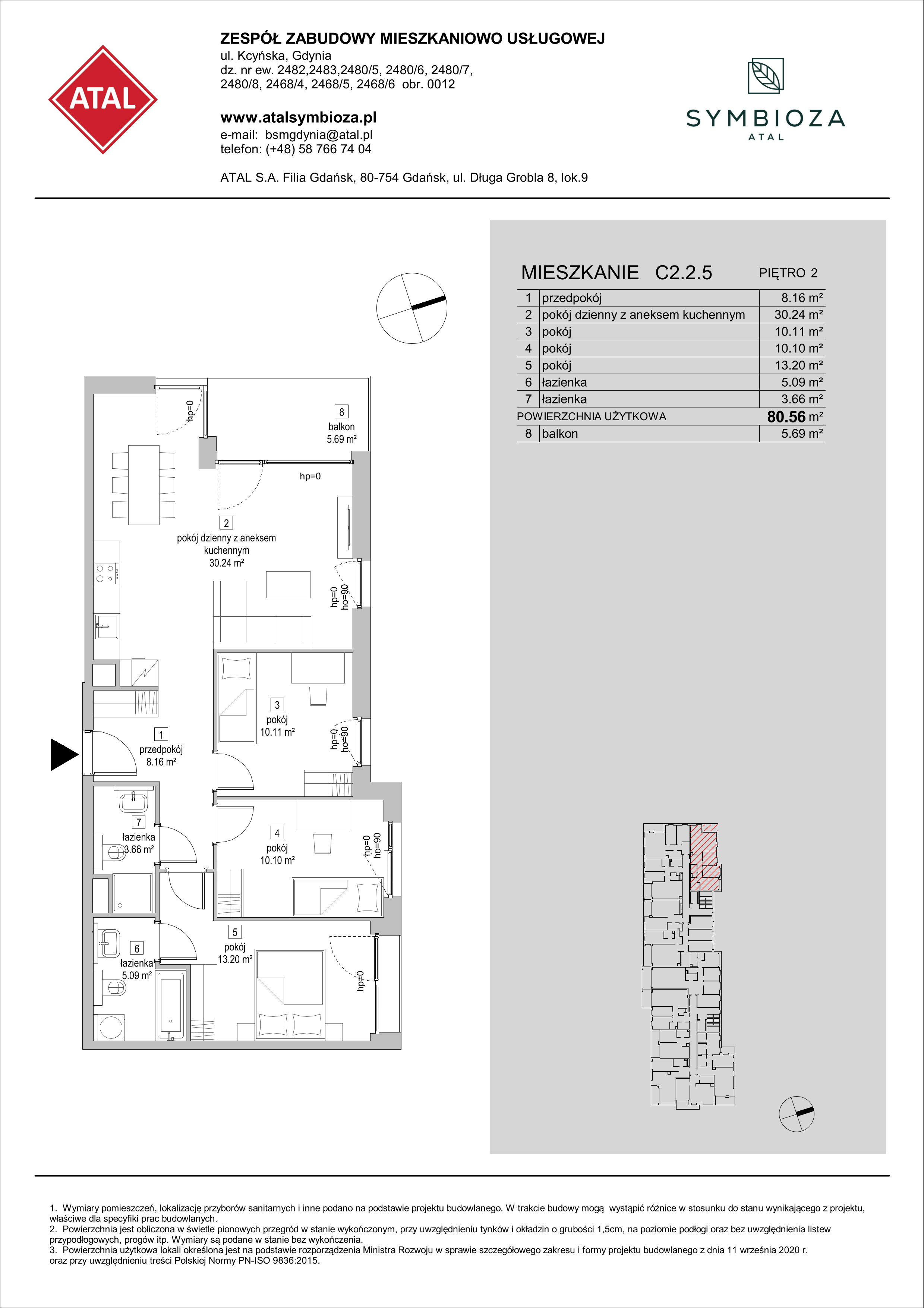 Mieszkanie 80,56 m², piętro 2, oferta nr C2.2.5, ATAL Symbioza, Gdynia, Cisowa, ul. Kcyńska-idx