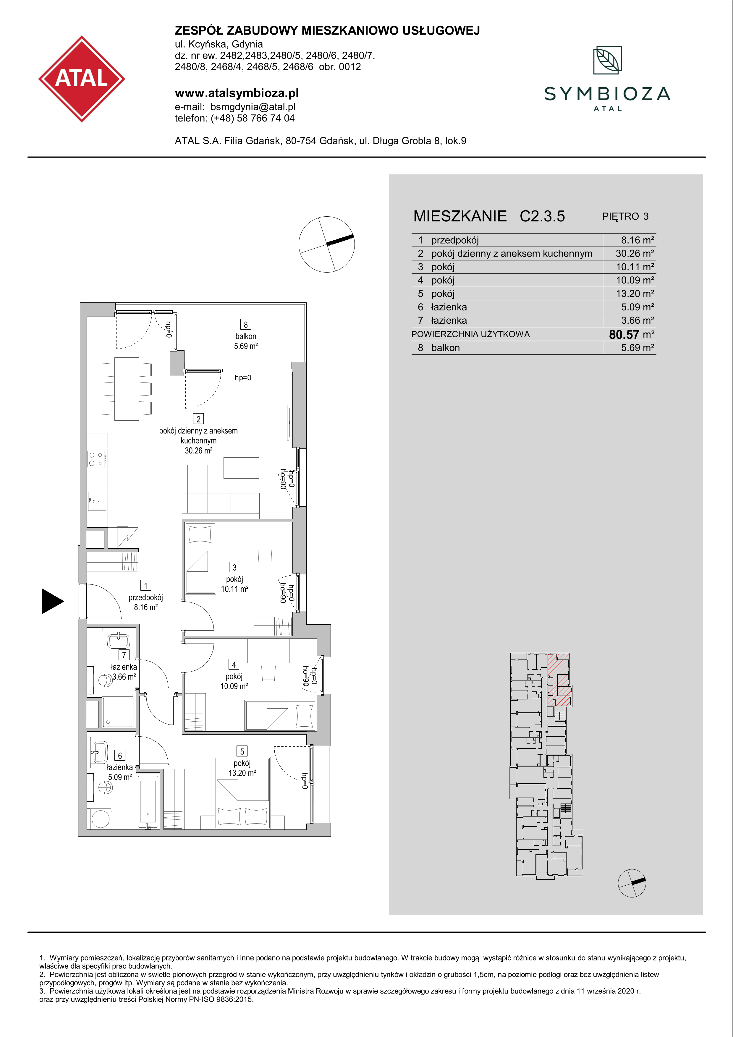 Mieszkanie 80,57 m², piętro 3, oferta nr C2.3.5, ATAL Symbioza, Gdynia, Cisowa, ul. Kcyńska-idx