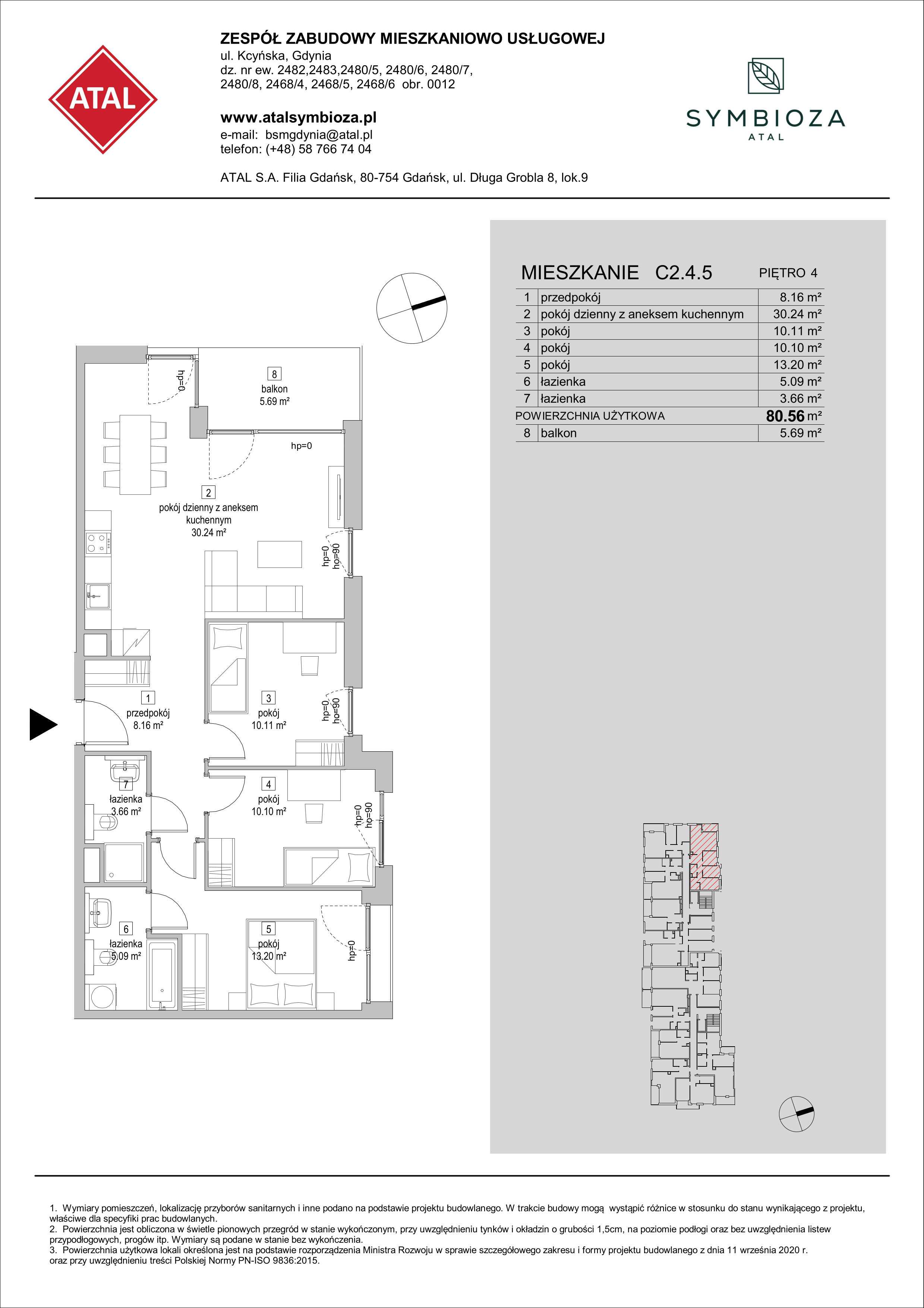 Mieszkanie 80,56 m², piętro 4, oferta nr C2.4.5, ATAL Symbioza, Gdynia, Cisowa, ul. Kcyńska-idx