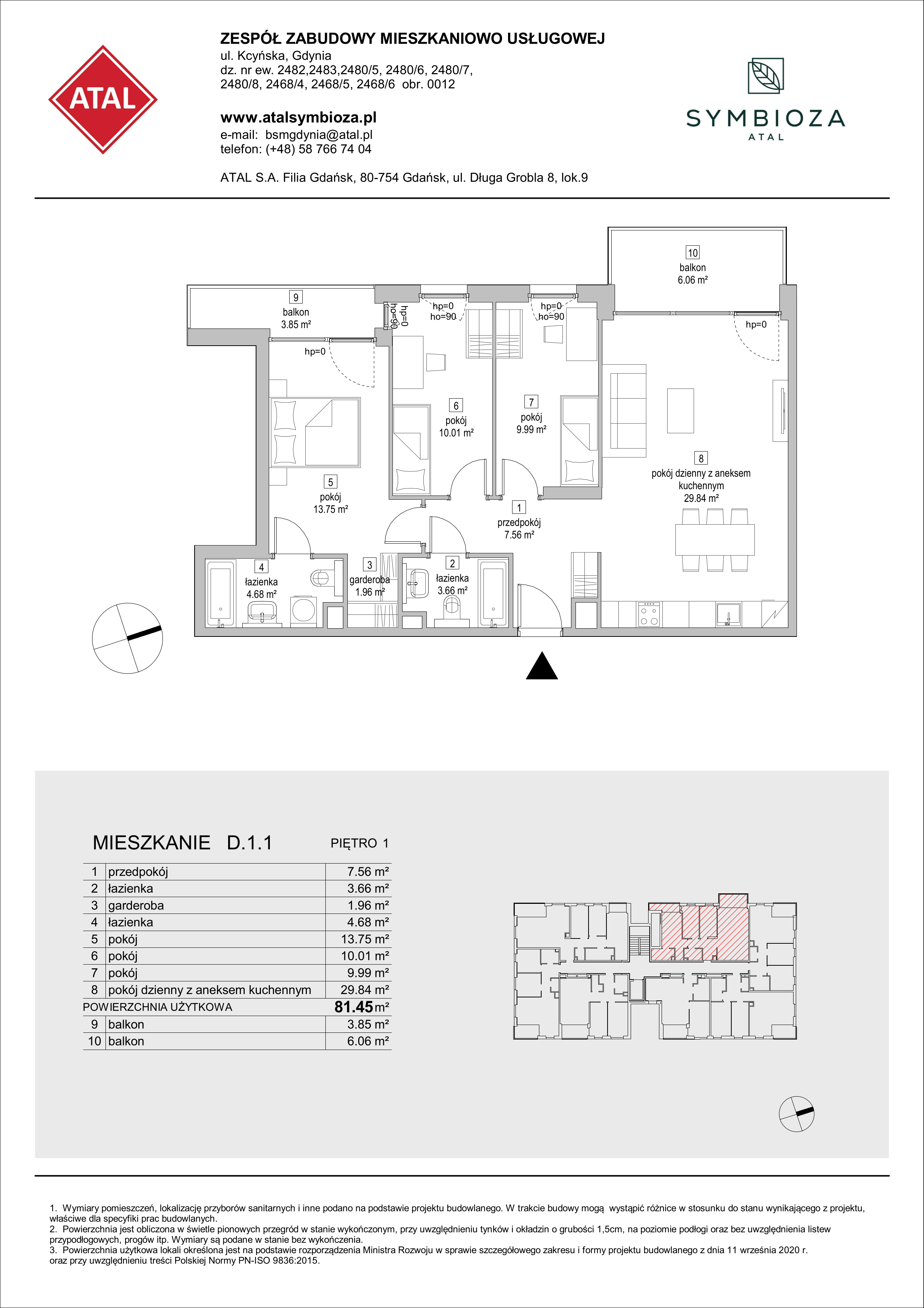 Mieszkanie 81,45 m², piętro 1, oferta nr D.1.1, ATAL Symbioza, Gdynia, Cisowa, ul. Kcyńska-idx