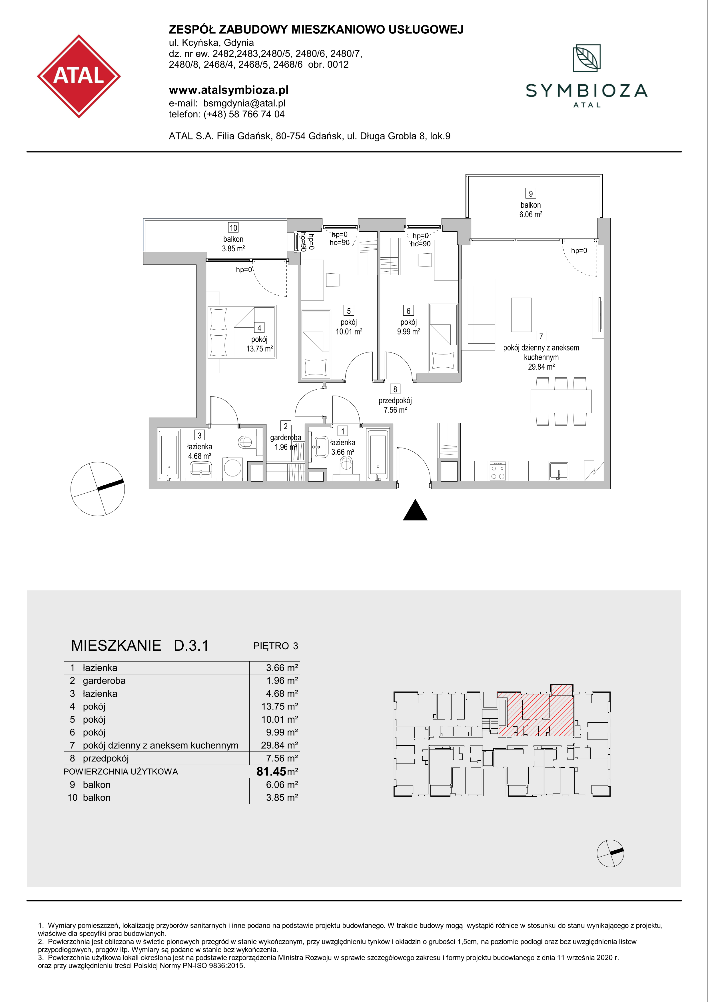 Mieszkanie 81,45 m², piętro 3, oferta nr D.3.1, ATAL Symbioza, Gdynia, Cisowa, ul. Kcyńska-idx