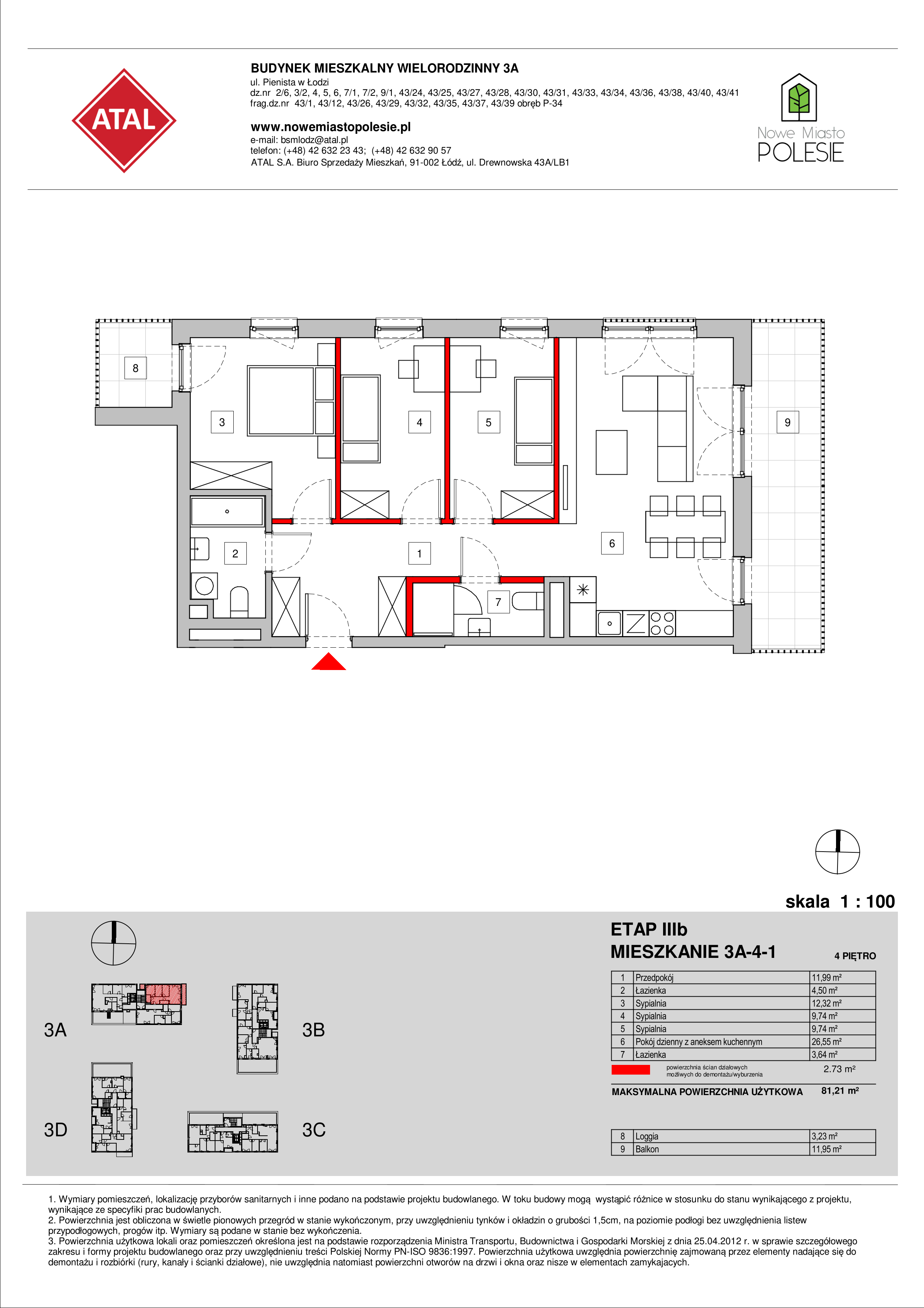 Mieszkanie 81,35 m², piętro 4, oferta nr 3A-4-1, Nowe Miasto Polesie III, Łódź, Polesie, Lublinek-Pienista, ul. Pienista-idx