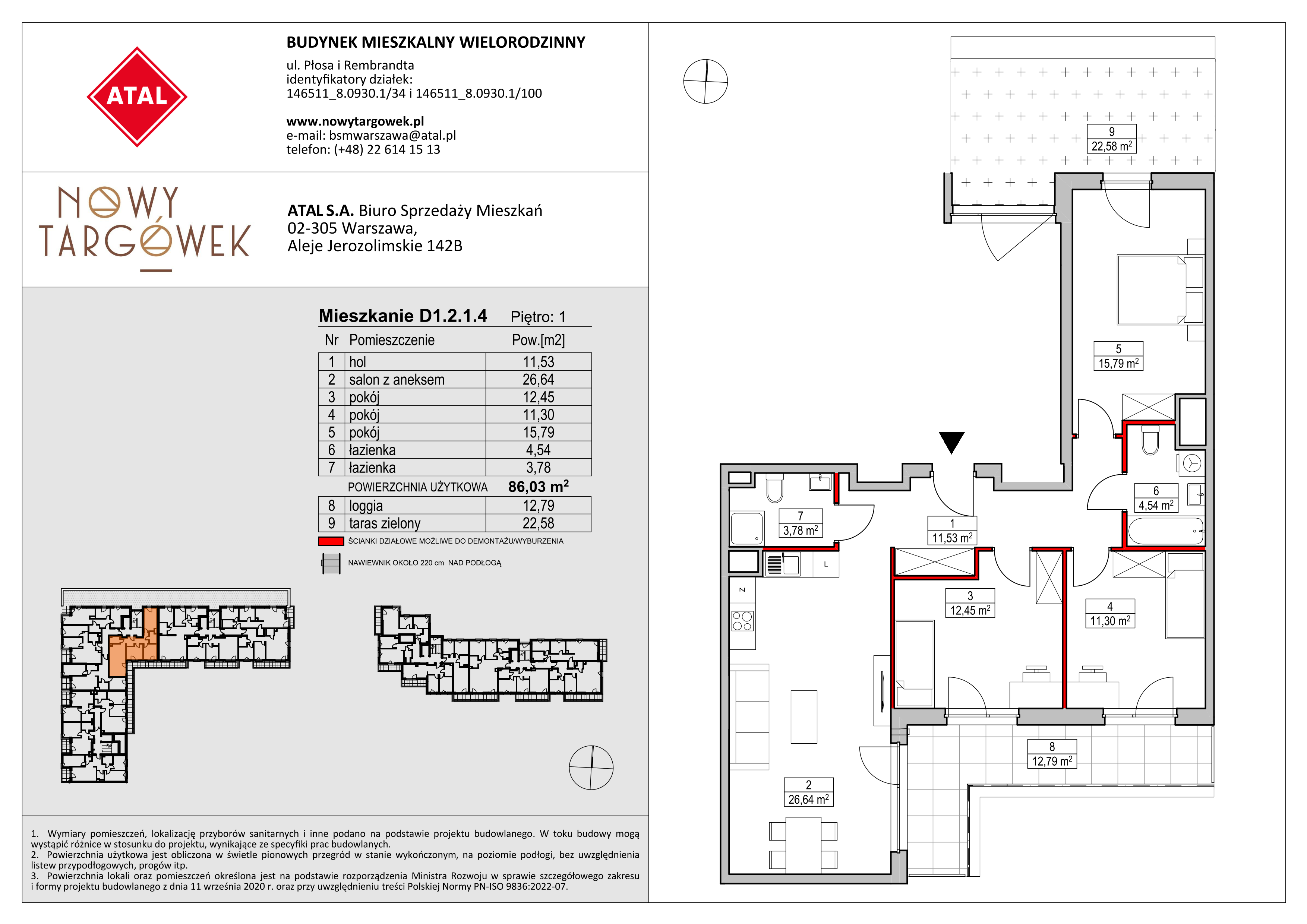 Mieszkanie 86,03 m², piętro 1, oferta nr D1.2.1.4, Nowy Targówek VI, Warszawa, Targówek, Targówek Mieszkaniowy, ul. Płosa 8-idx