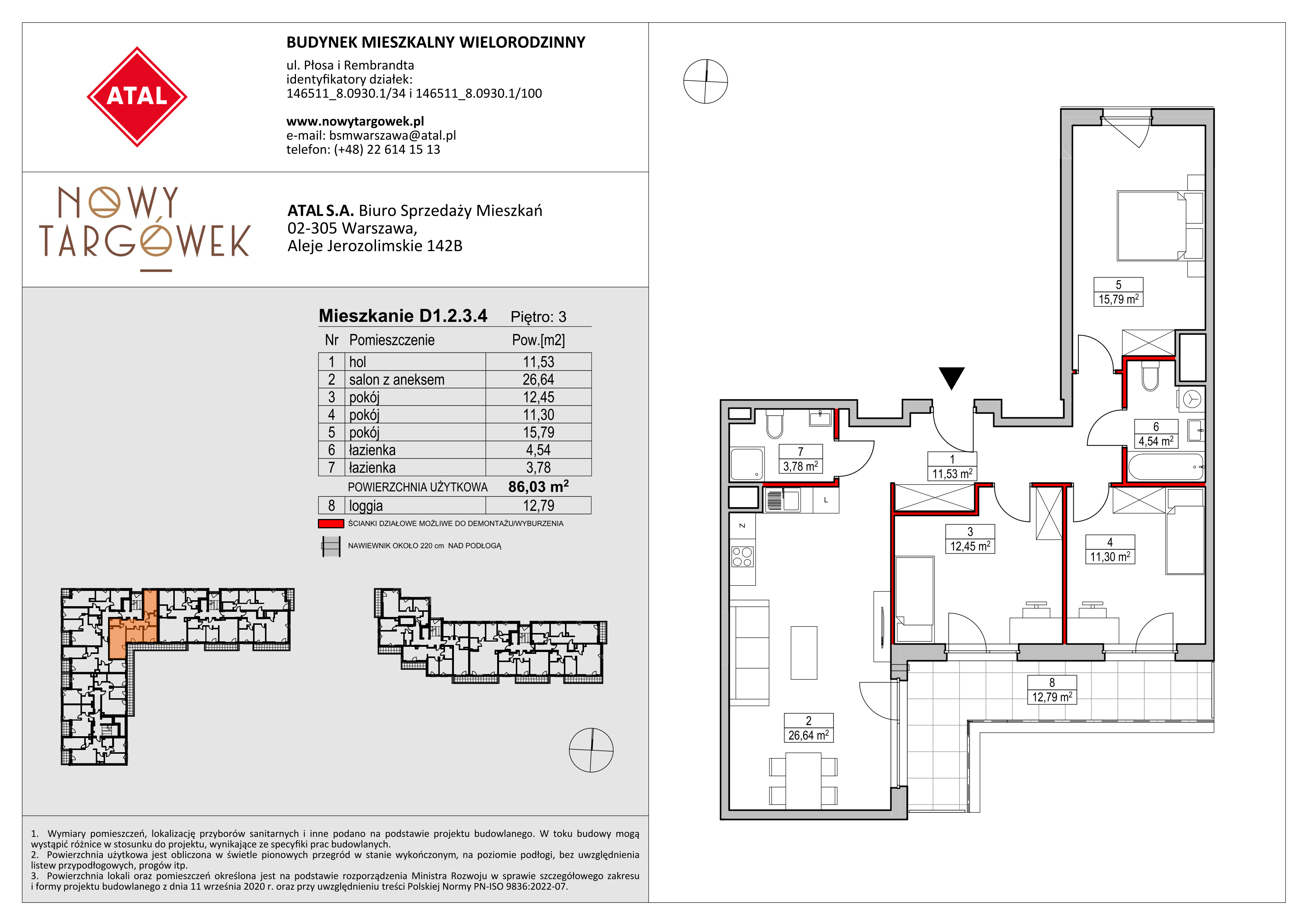 Mieszkanie 86,03 m², piętro 3, oferta nr D1.2.3.4, Nowy Targówek VI, Warszawa, Targówek, Targówek Mieszkaniowy, ul. Płosa 8-idx