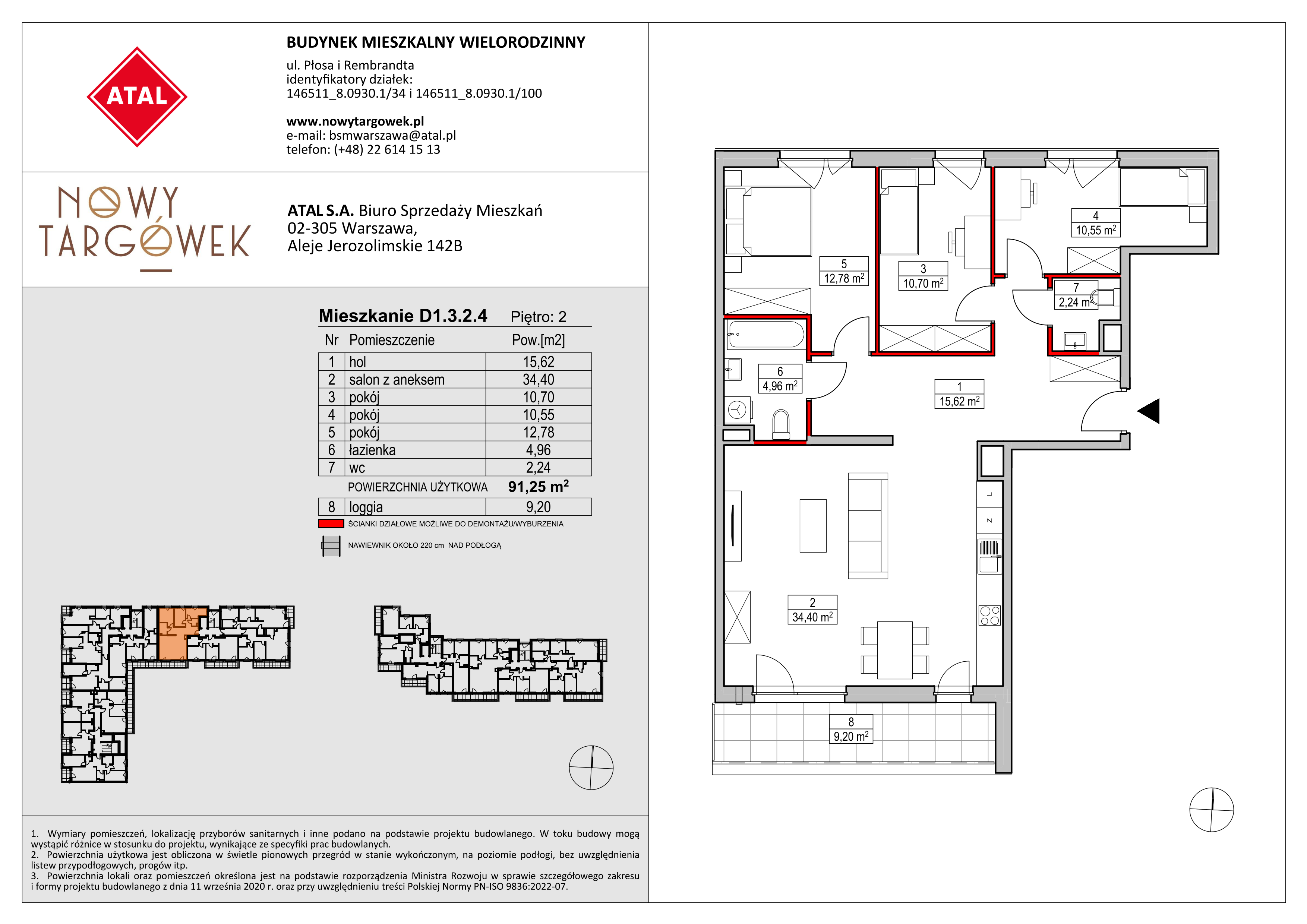 Mieszkanie 91,25 m², piętro 2, oferta nr D1.3.2.4, Nowy Targówek VI, Warszawa, Targówek, Targówek Mieszkaniowy, ul. Płosa 8-idx