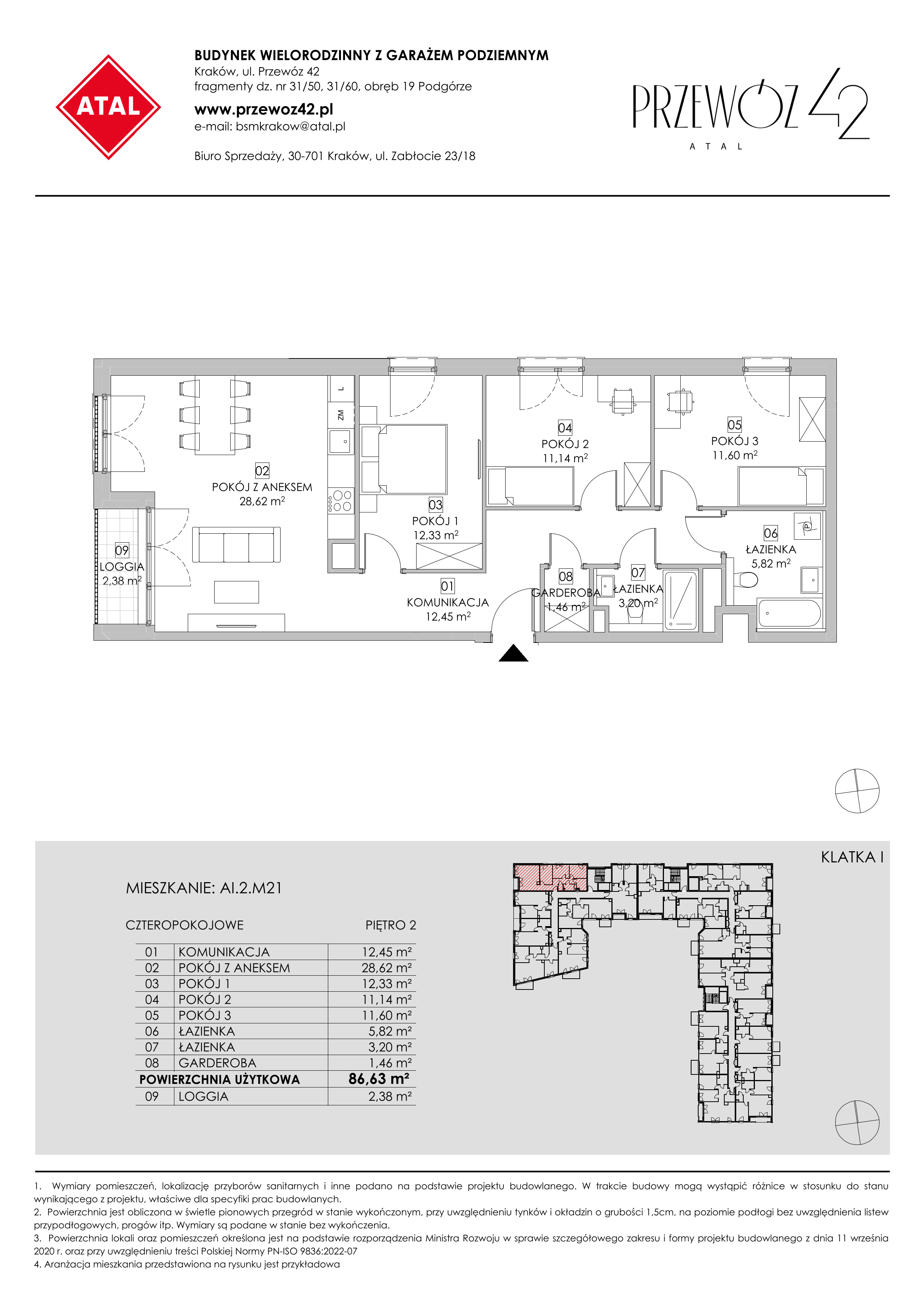 Mieszkanie 86,63 m², piętro 2, oferta nr AI.2.M21, Przewóz 42 ATAL, Kraków, Podgórze, Płaszów, ul. Przewóz 42-idx