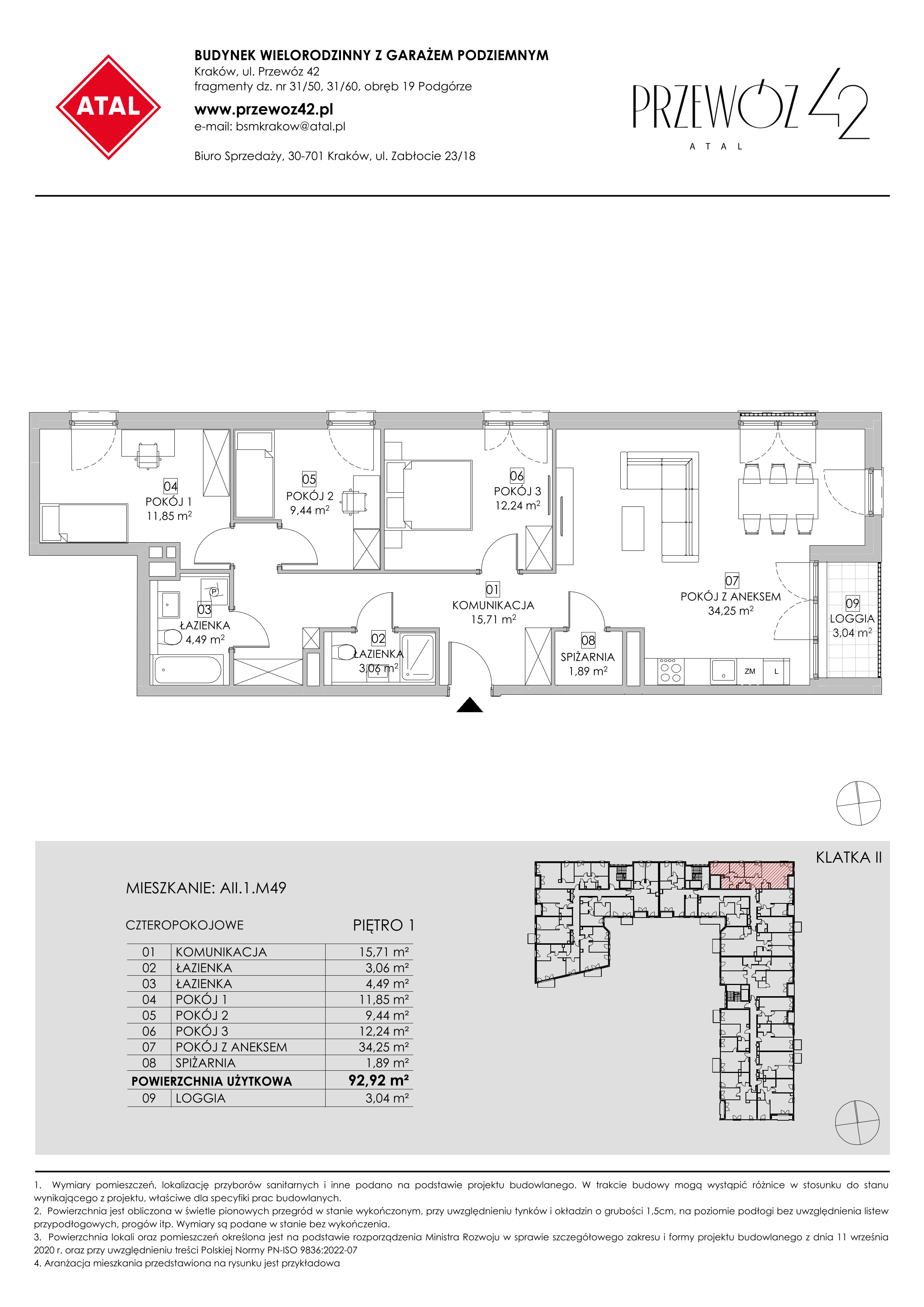 Mieszkanie 92,92 m², piętro 1, oferta nr AII.1.M49, Przewóz 42 ATAL, Kraków, Podgórze, Płaszów, ul. Przewóz 42-idx