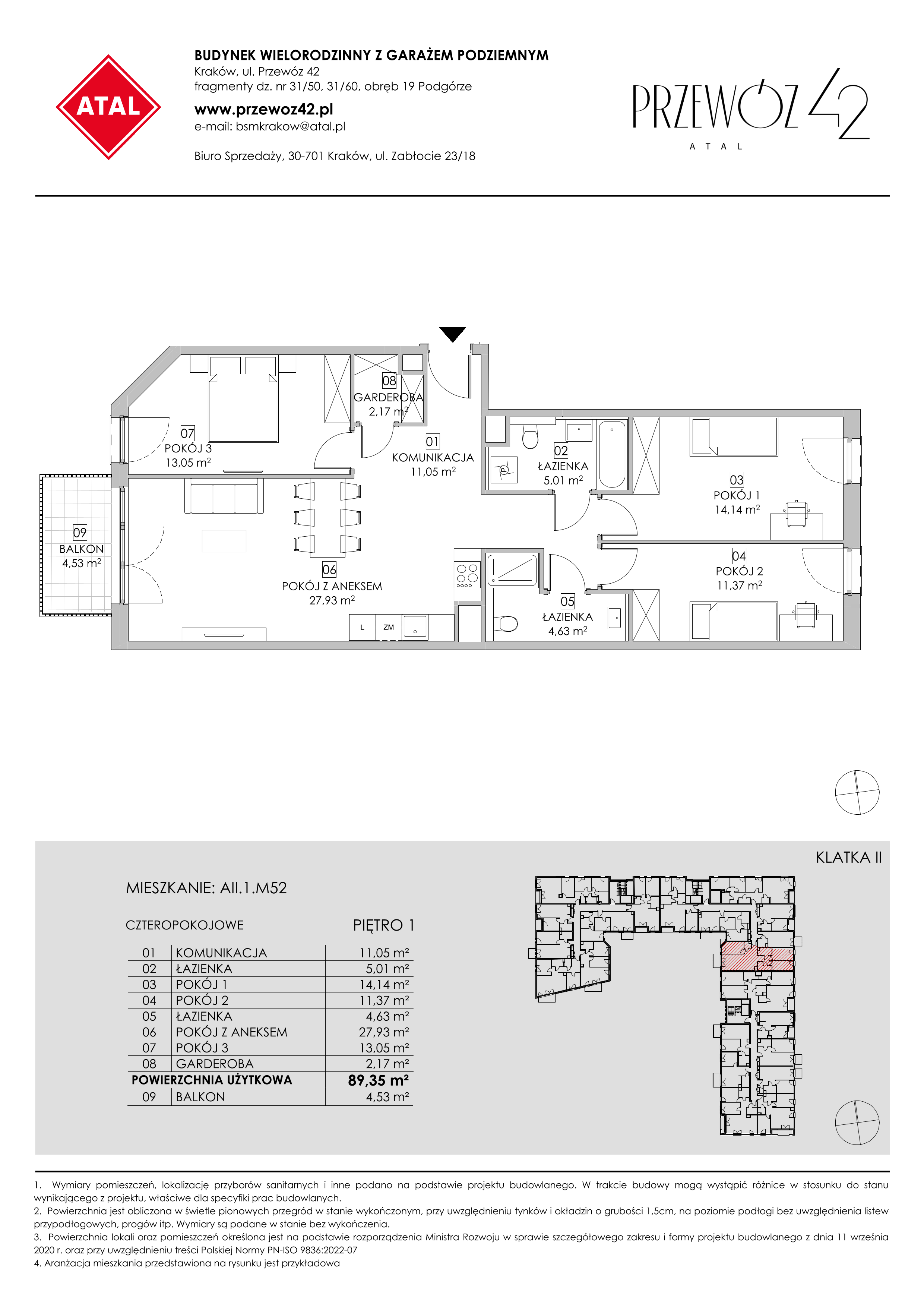 Mieszkanie 89,35 m², piętro 1, oferta nr AII.1.M52, Przewóz 42 ATAL, Kraków, Podgórze, Płaszów, ul. Przewóz 42-idx