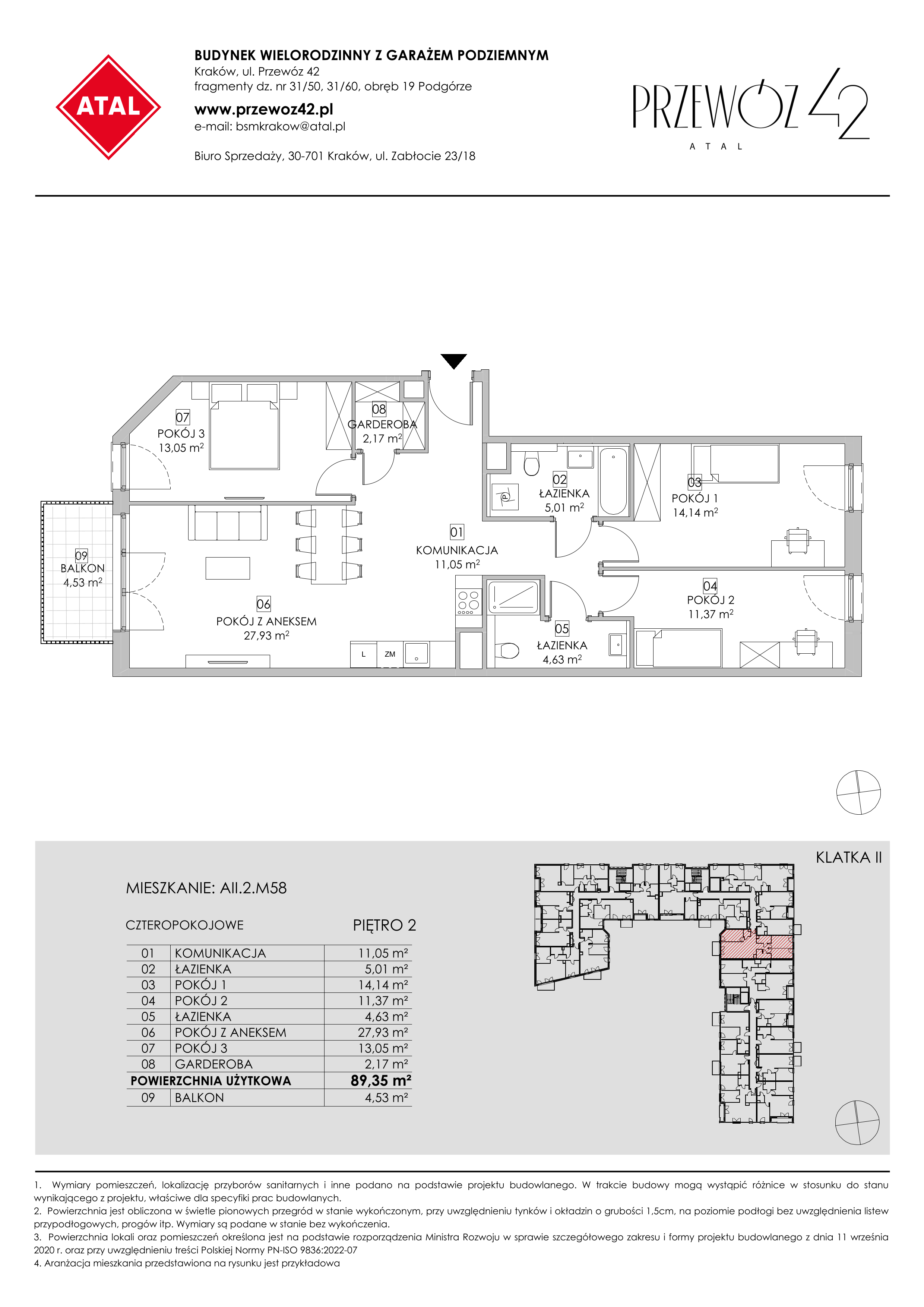 Mieszkanie 89,35 m², piętro 2, oferta nr AII.2.M58, Przewóz 42 ATAL, Kraków, Podgórze, Płaszów, ul. Przewóz 42-idx