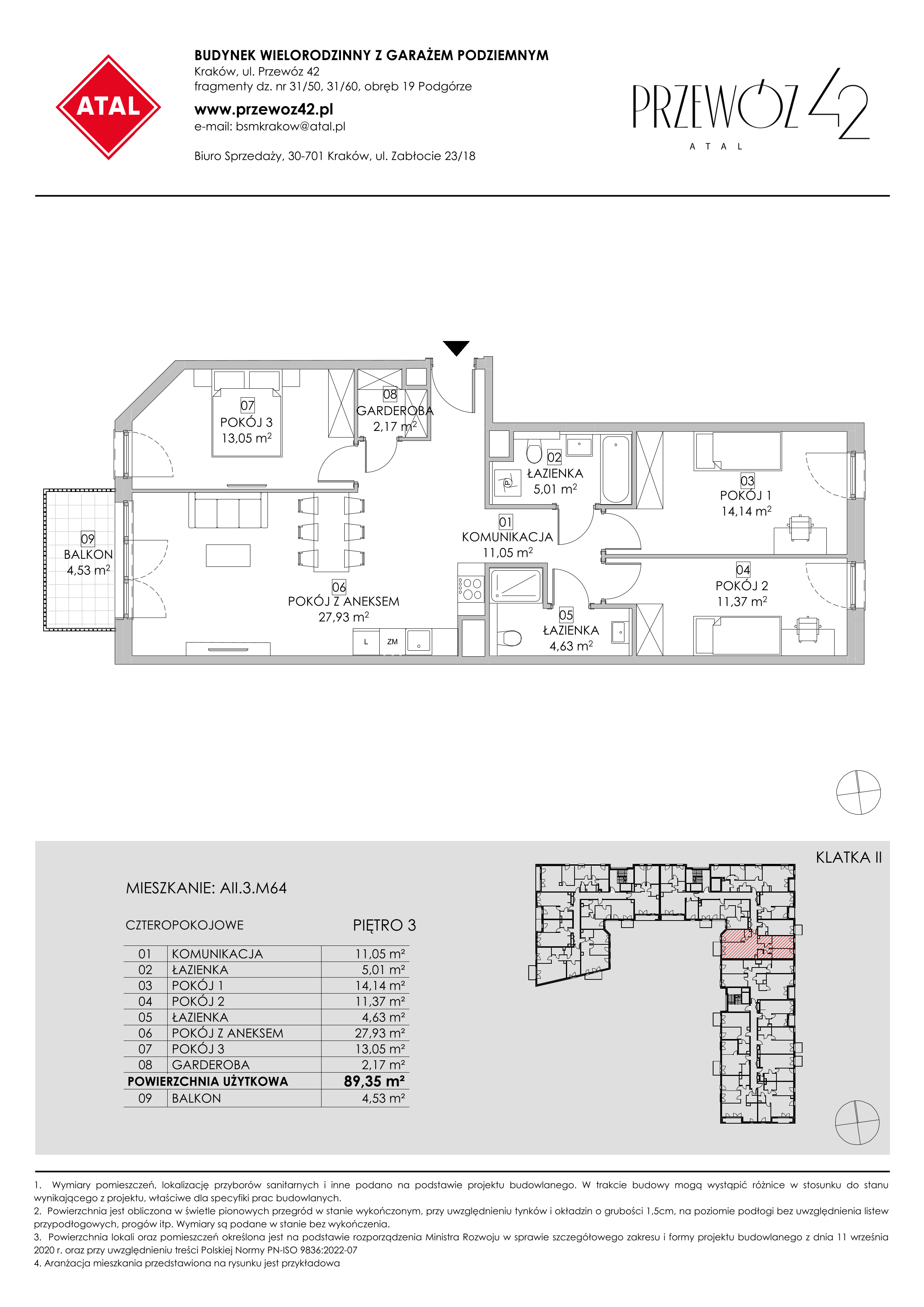 Mieszkanie 89,35 m², piętro 3, oferta nr AII.3.M64, Przewóz 42 ATAL, Kraków, Podgórze, Płaszów, ul. Przewóz 42-idx