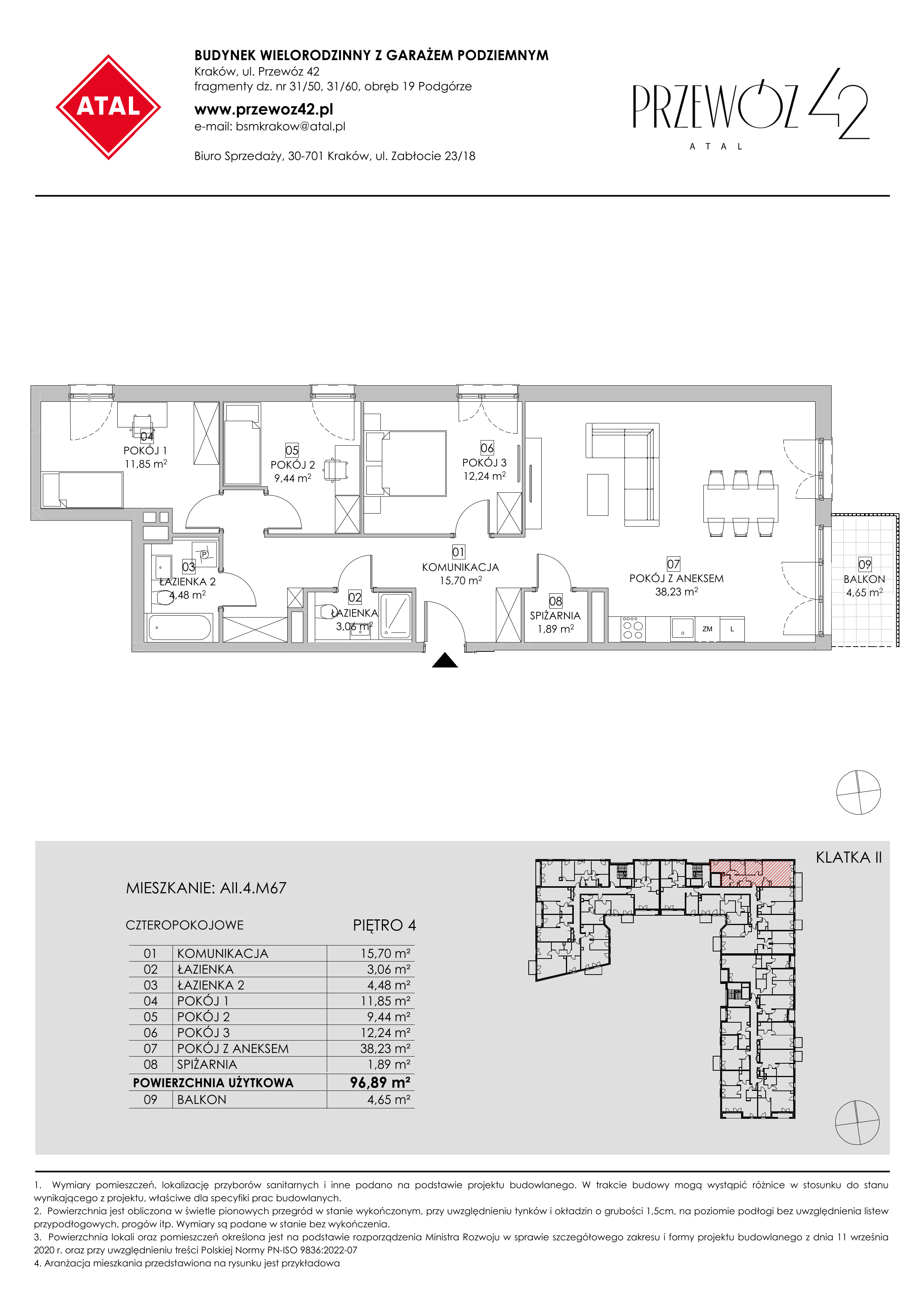 Mieszkanie 96,89 m², piętro 4, oferta nr AII.4.M67, Przewóz 42 ATAL, Kraków, Podgórze, Płaszów, ul. Przewóz 42-idx