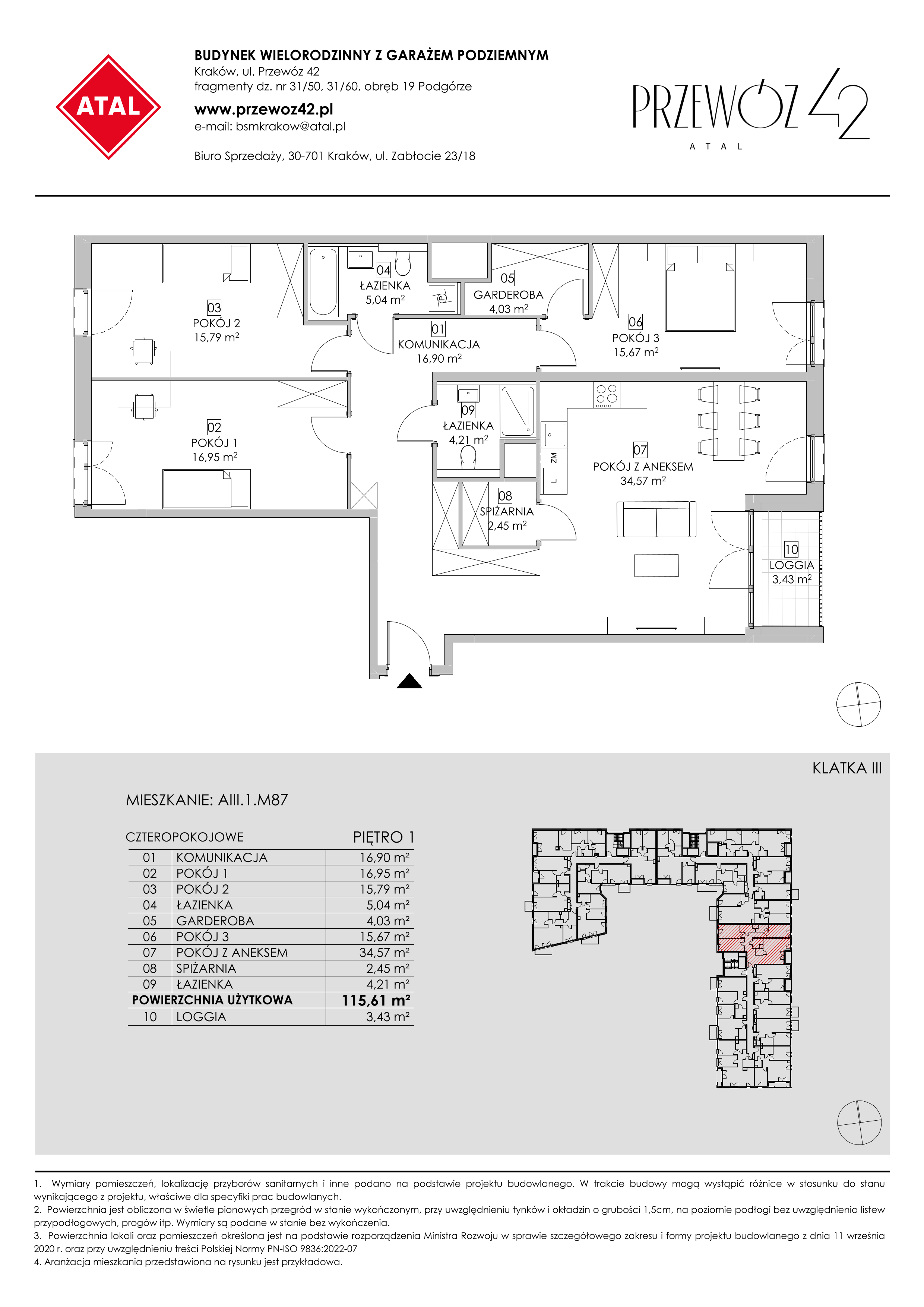 Mieszkanie 115,61 m², piętro 1, oferta nr AIII.1.M87, Przewóz 42 ATAL, Kraków, Podgórze, Płaszów, ul. Przewóz 42-idx