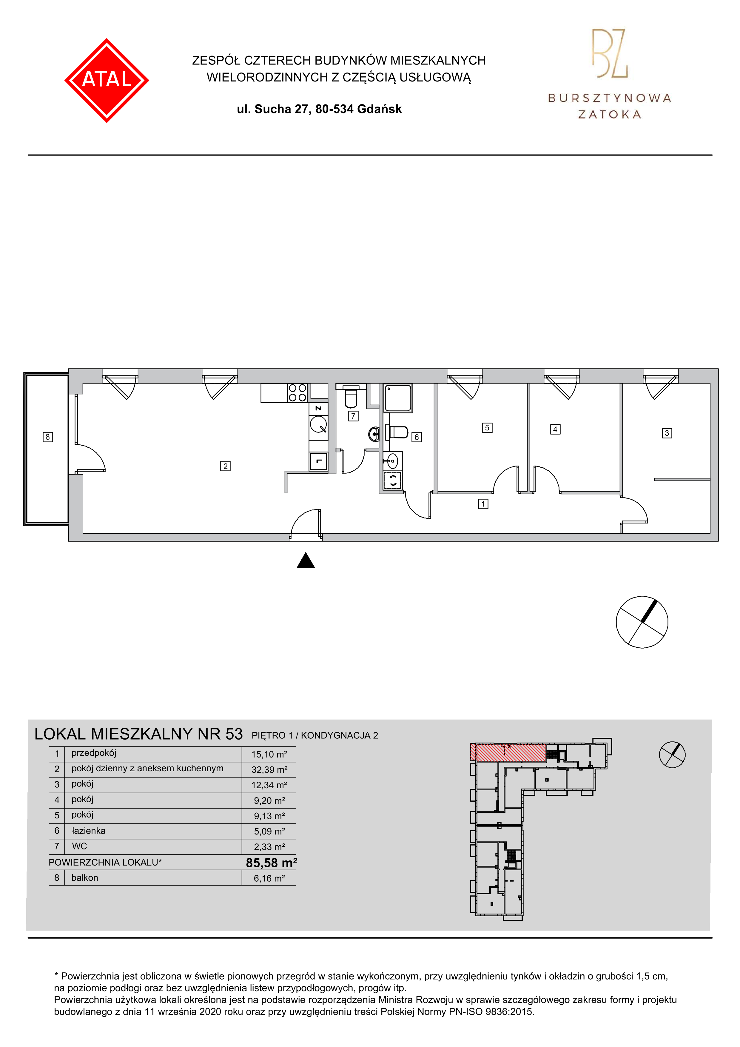 Mieszkanie 85,58 m², piętro 1, oferta nr 5.A.1.01, Bursztynowa Zatoka, Gdańsk, Letnica, ul. Starowiejska/Sucha-idx