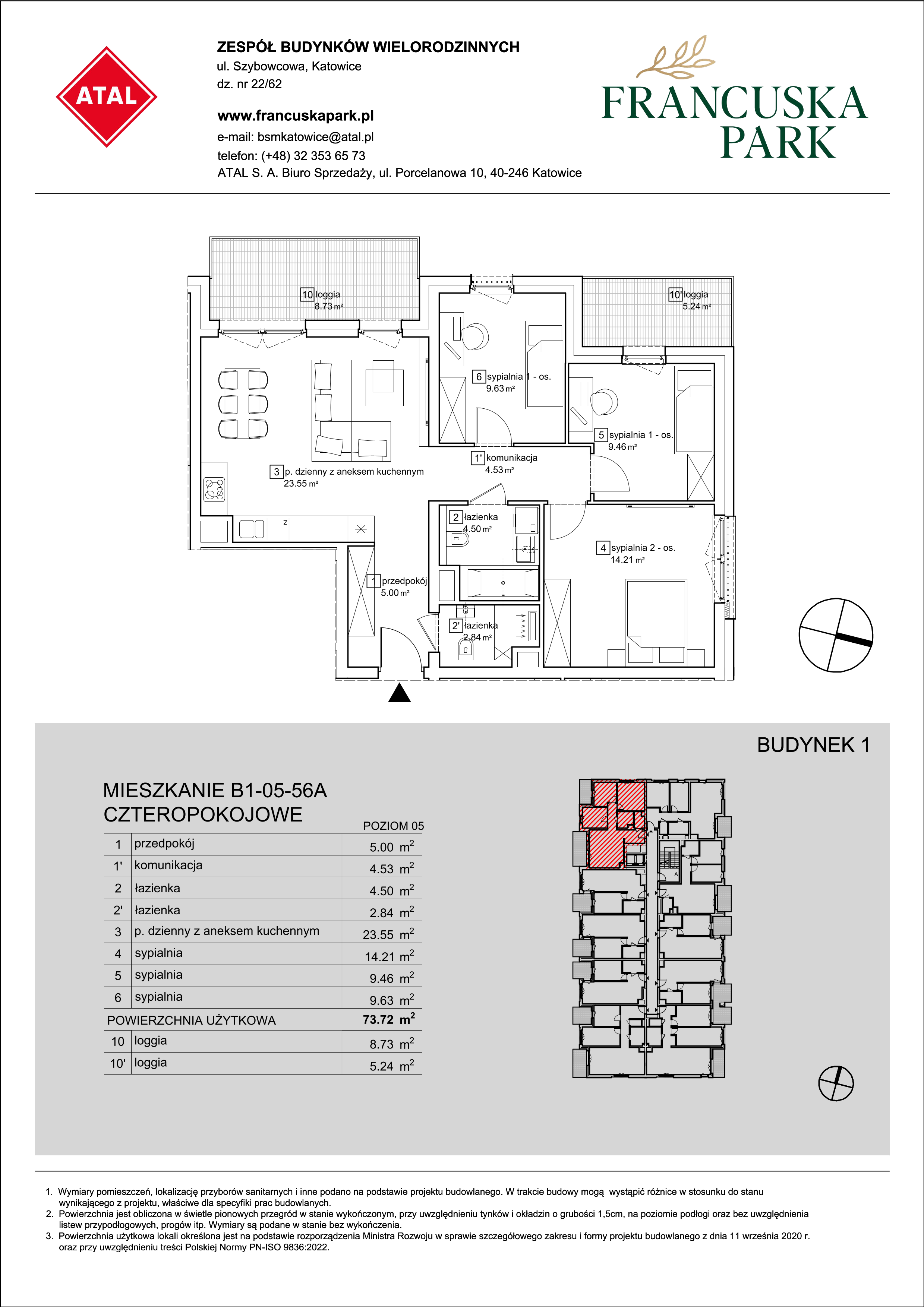 Mieszkanie 73,72 m², piętro 5, oferta nr B1-05-56A, Francuska Park, Katowice, Osiedle Paderewskiego-Muchowiec, Muchowiec, ul. Szybowcowa-idx