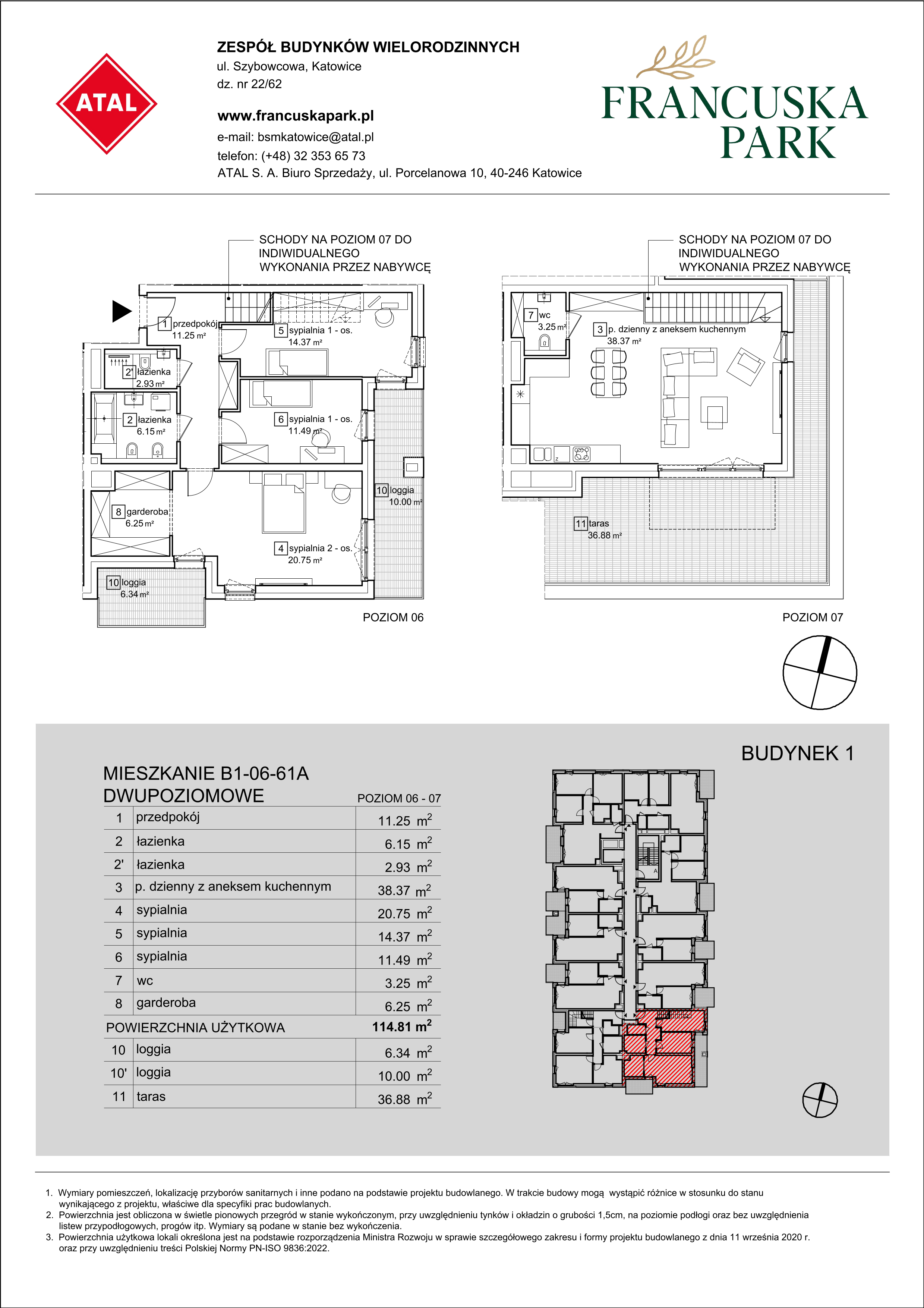 Mieszkanie 114,81 m², piętro 6, oferta nr B1-06-61A, Francuska Park, Katowice, Osiedle Paderewskiego-Muchowiec, Muchowiec, ul. Szybowcowa-idx