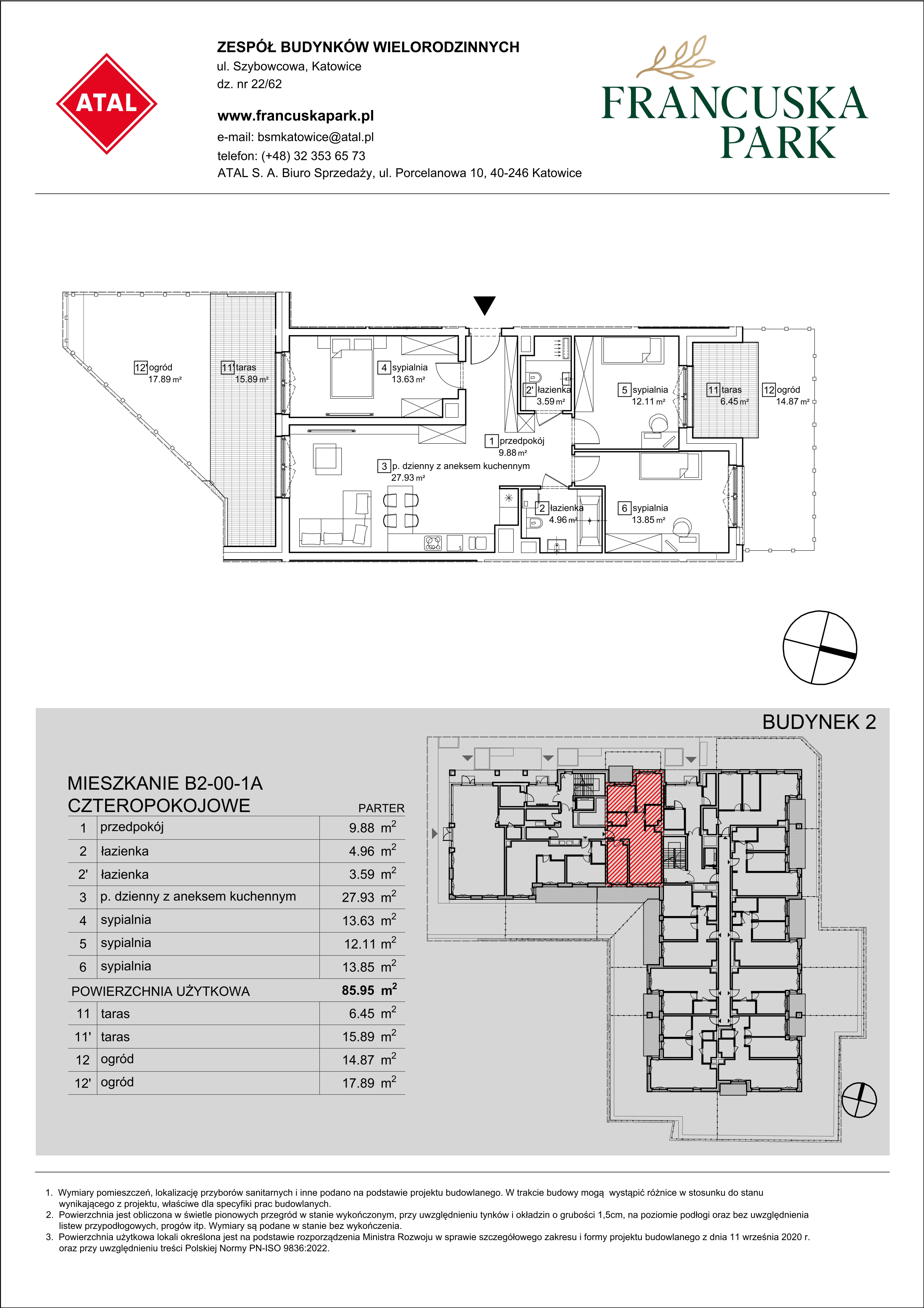 Mieszkanie 85,95 m², parter, oferta nr B2-00-1A, Francuska Park, Katowice, Osiedle Paderewskiego-Muchowiec, Muchowiec, ul. Szybowcowa-idx